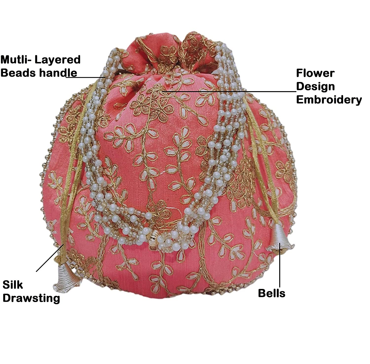 Matka Designer Potli Bags for Women - Pack of 2 (Pink & Green) - Elegant Wedding Clutch & Party Purse for Bridal, Festive Occasions and Special Events