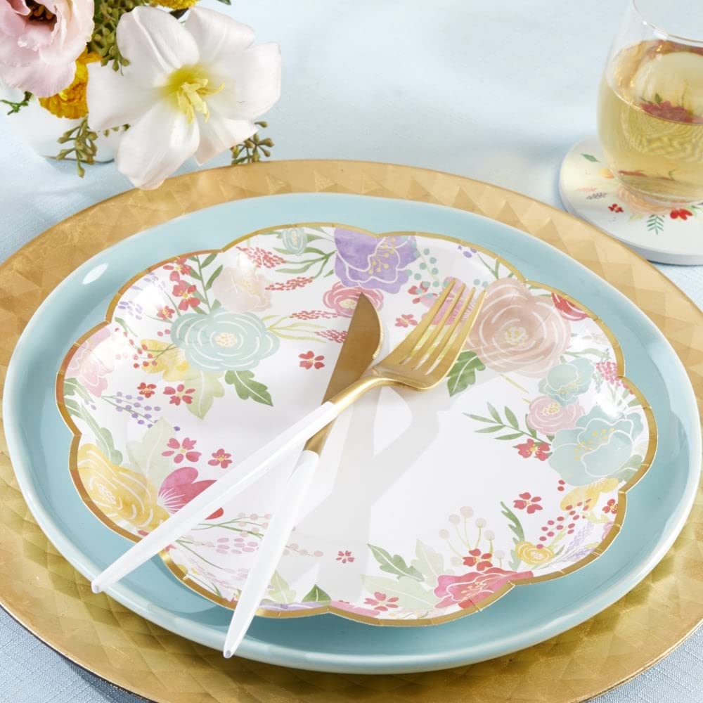 Kate Aspen 64 Pcs Garden Blooms 9 Inch Heavy Duty Disposable Paper Plates - Bulk Pack of Elegant Floral Party Tableware for Birthday, Wedding, Bridal Shower, Baby Shower & Anniversary Celebrations - Perfect for Outdoor Garden Parties, Tea Events & Spring Gatherings