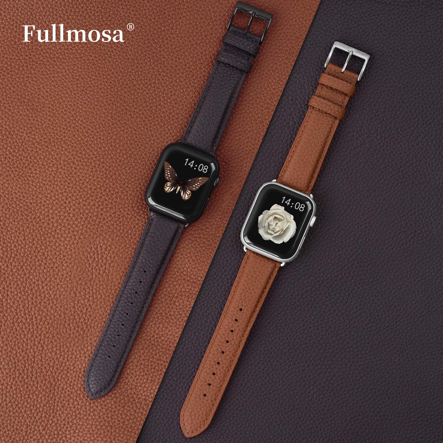 Fullmosa Genuine Leather Apple Watch Bands Compatible with Series 9/8/7/6/5/4/3/2/1/SE/Ultra 2 (38mm 40mm 41mm 42mm 44mm 45mm 49mm) - Stylish Replacement Strap for Women & Men - Perfect for Office, Date Night & Formal Occasions
