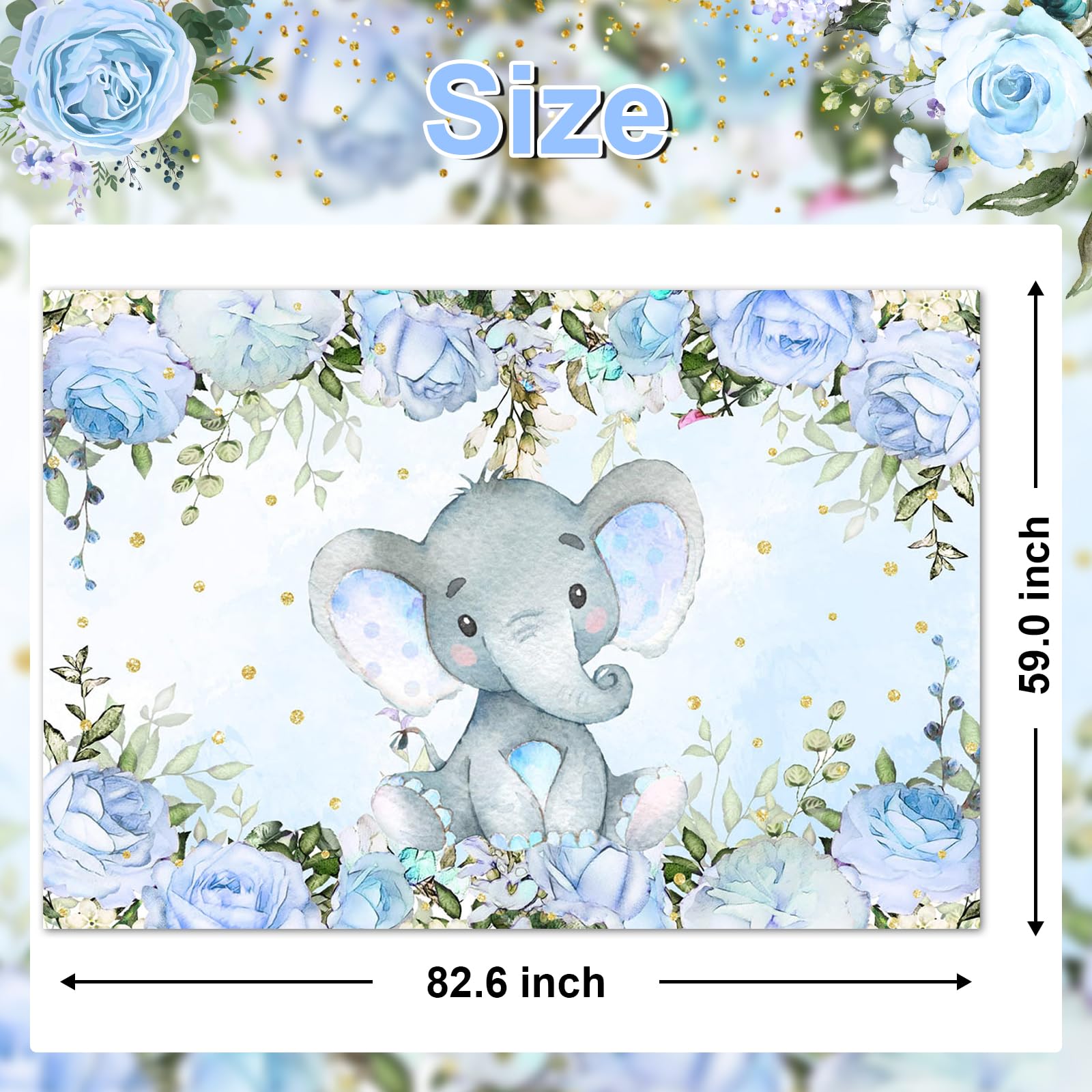 Blue Floral Elephant Baby Shower Backdrop - Avezano 7x5ft Party Decoration Banner for Elephant-Themed Nursery, Birthday & Gender Reveal Celebrations