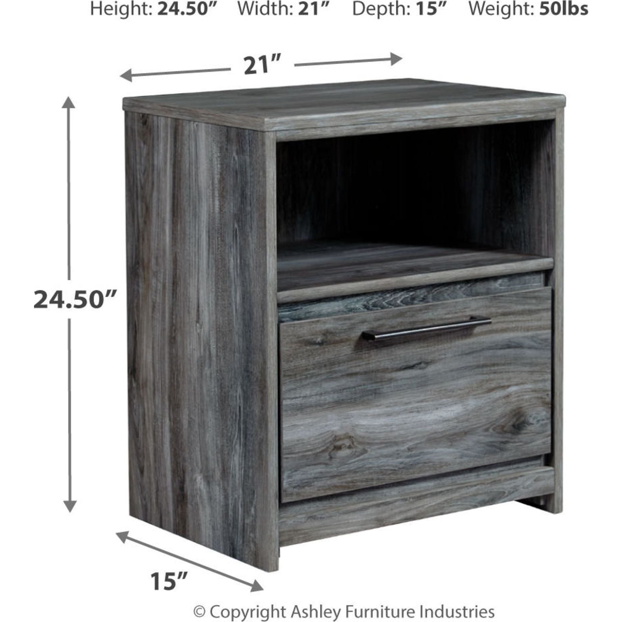 Baystorm Nightstand with Drawer - Modern Gray Bedside Table for Bedroom, Living Room, or Office - Compact Storage Solution for Small Spaces
