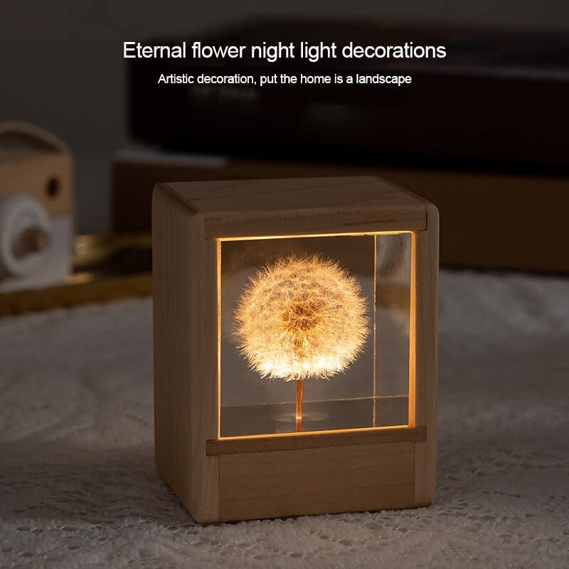 Dandelion Flower Resin Night Lamp - 6 Inch Wood Epoxy Table Lamp with Breath Design, Custom Handmade Night Light for Home Decor | Perfect Gift for Her, Mom, Anniversary, Birthday | Ideal for Bedroom, Living Room, Nursery & Office Lighting