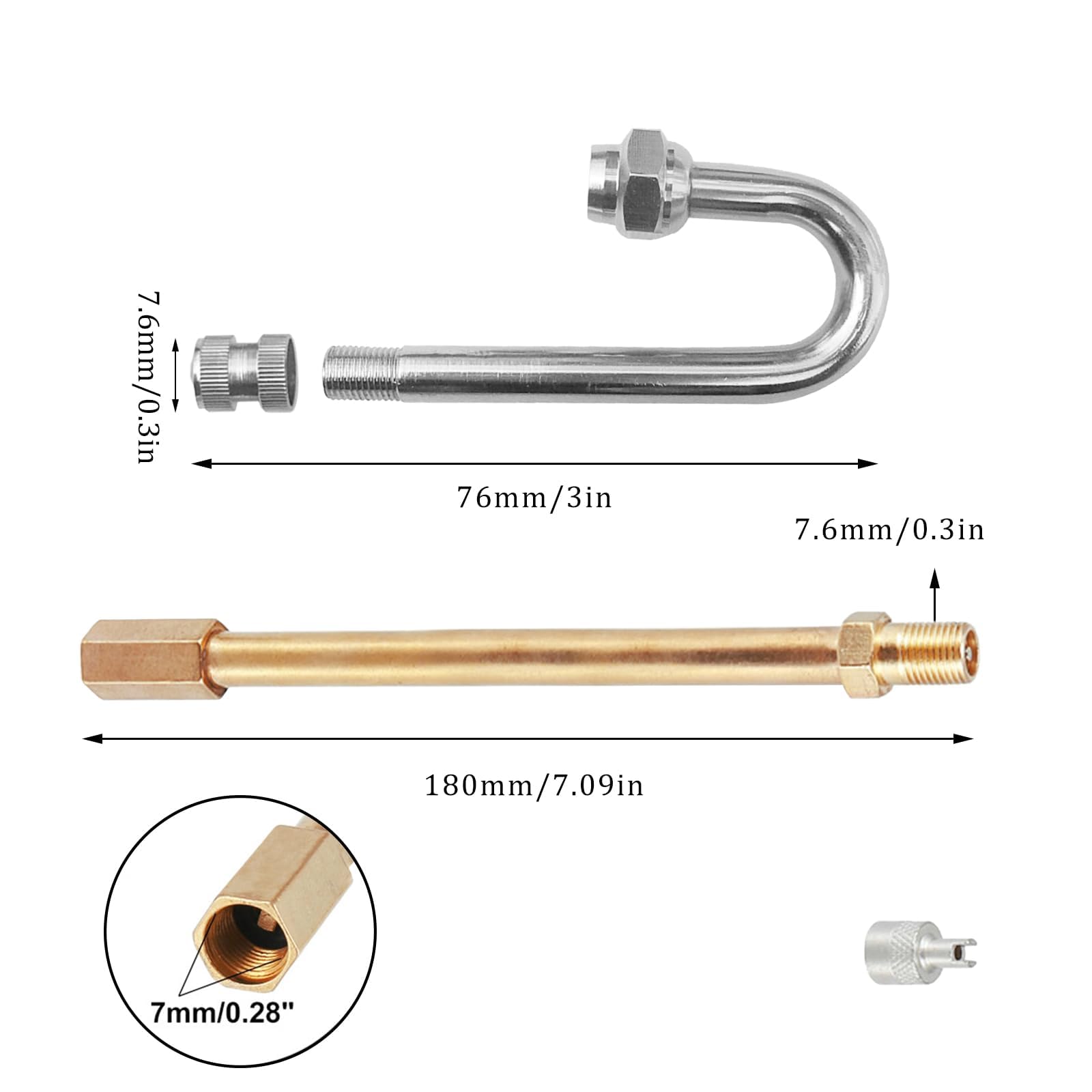 5PCS Heavy Duty Dually Valve Stem Extenders - 180 Degree & Straight Metal Dual Wheel Valve Extensions for Truck Tires, RV Tires & Bike Trailers - Perfect for Air Pressure Maintenance on Large Vehicles