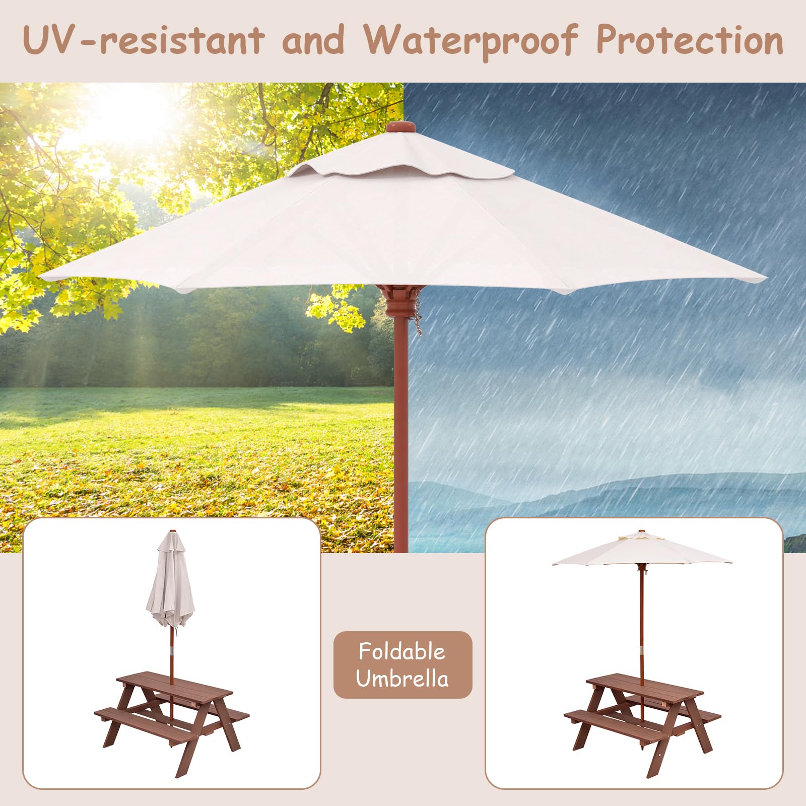 Olakids Kids Picnic Table Set - Outdoor Wooden Toddler Table & Chairs with Removable Umbrella - Children's Activity Furniture for Patio, Garden, Backyard - Perfect for Outdoor Playdates, Birthday Parties & Family Gatherings