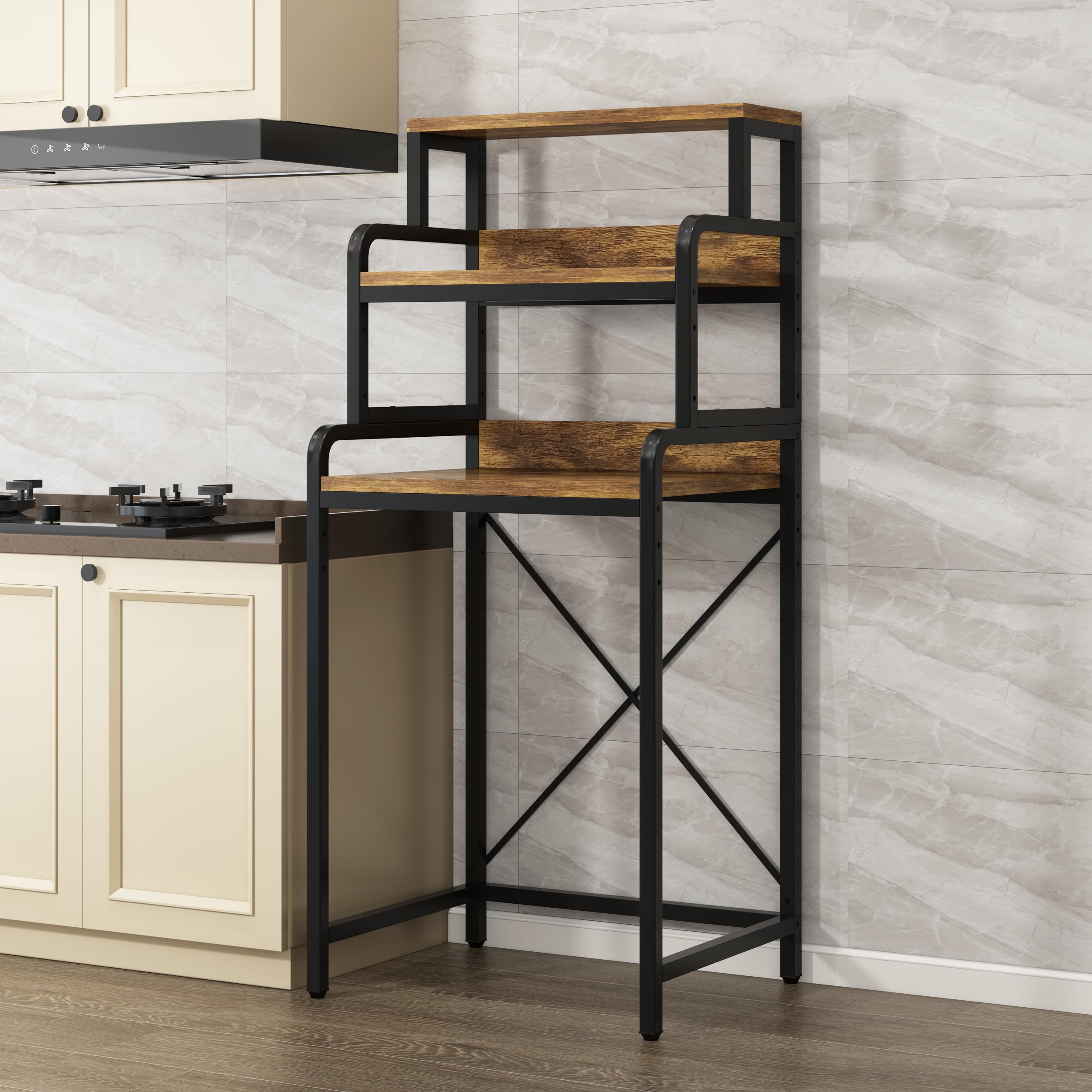 4-Tier Stainless Steel Kitchen Bread Rack & Microwave Stand - Space-Saving Storage Shelf for Spices, Pots, Pans - Perfect for Small Kitchens, Bakeries & Dorm Rooms - Free Standing Double-Purpose Organizer for Countertop or Mini Fridge