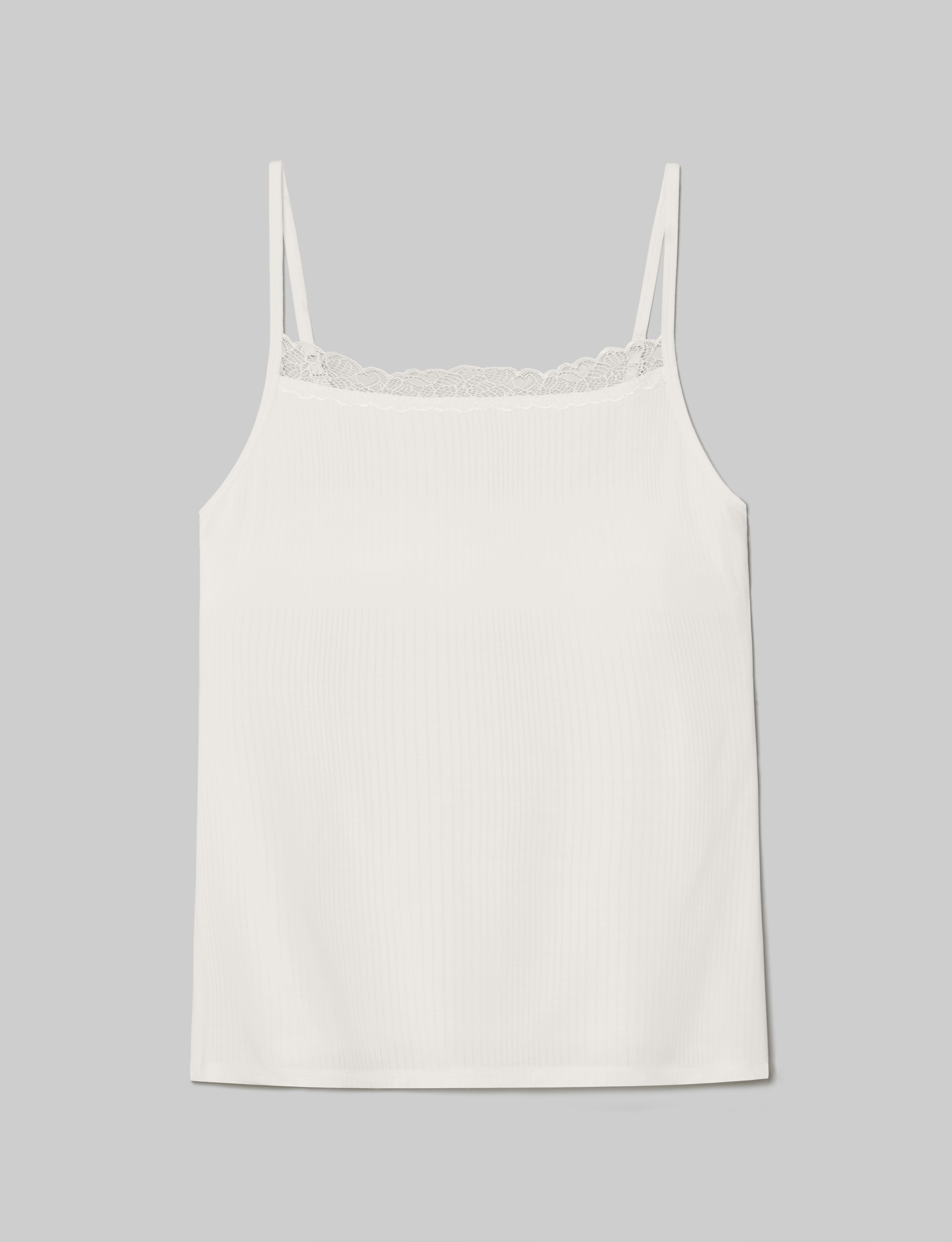 Women's Second Skin Luxe Rib Lace Cami - Soft Stretchy Comfortable Camisole Top for Layering, Sleepwear & Everyday Wear