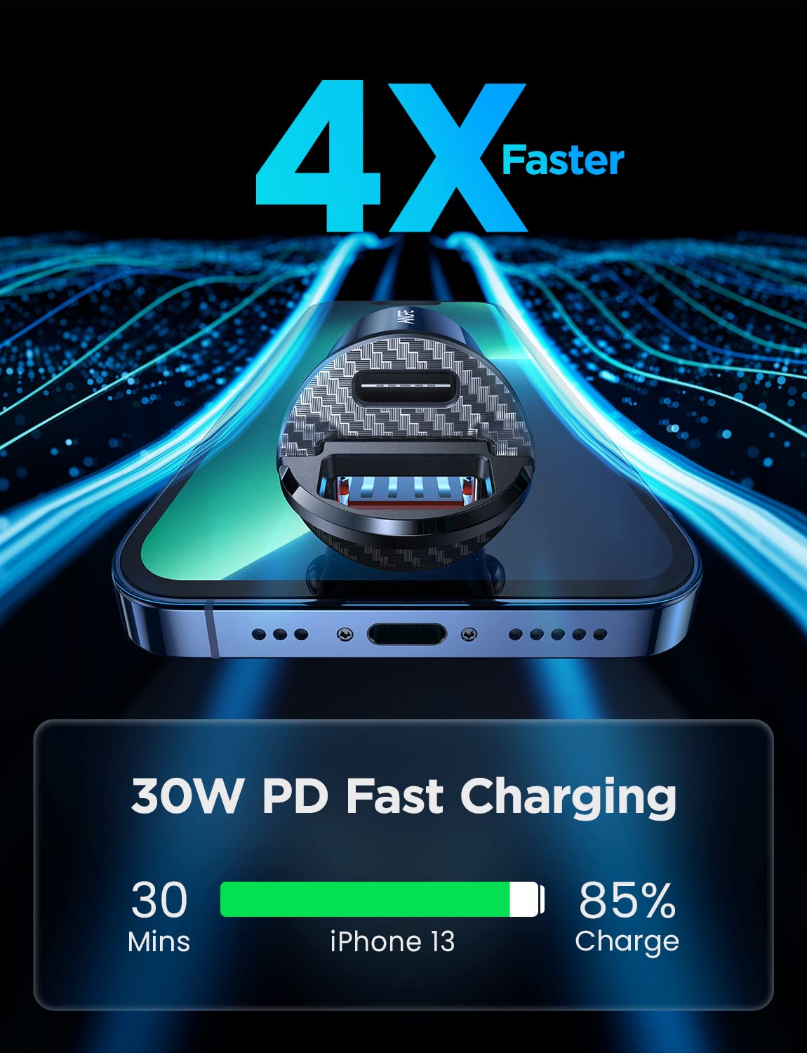 AINOPE 60W USB C Car Charger Fast Charge - Smallest Flush Fit 30W QC & 30W PD Fast Charging Cigarette Lighter Adapter - Compatible with iPhone 14 Pro Max/13/12, Samsung S22/S20, iPad, MacBook - Perfect for Road Trips & Daily Commuting