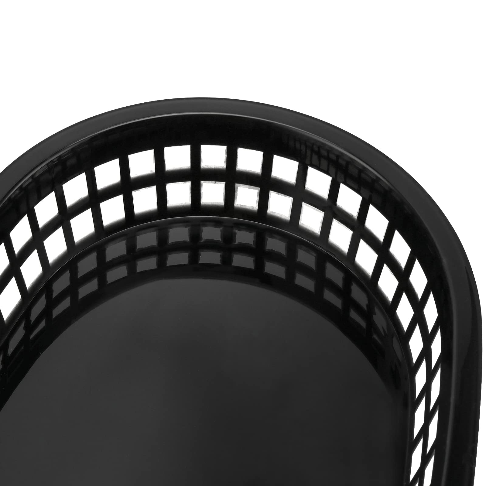 24-Pack 11x7 Inch Black Plastic Fast Food Serving Baskets - Oval Deli Trays for Burgers, Hot Dogs, Sandwiches, Fries & BBQ | Perfect for Restaurants, Food Trucks, Catering & Outdoor Parties