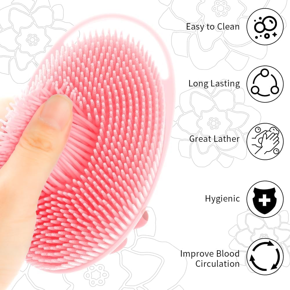INOVERA Silicone Bath Brush with Handle - Soft Exfoliating Body Scrubber for Shower & Bath, Gentle Skin Cleansing Brush (Rose Gold) | Perfect for Spa Day, Back Scrubbing & Luxury Bath Time Relaxation