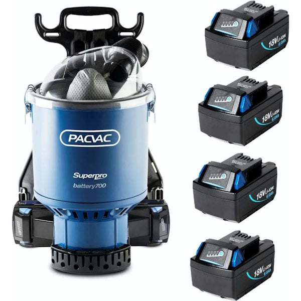 Pacvac Superpro Go Battery 700 Advanced Backpack Vacuum Cleaner - Lightweight Cordless Vacuum for Home & Commercial Use - Perfect for Cleaning Offices, Cars, and Hard-to-Reach Areas