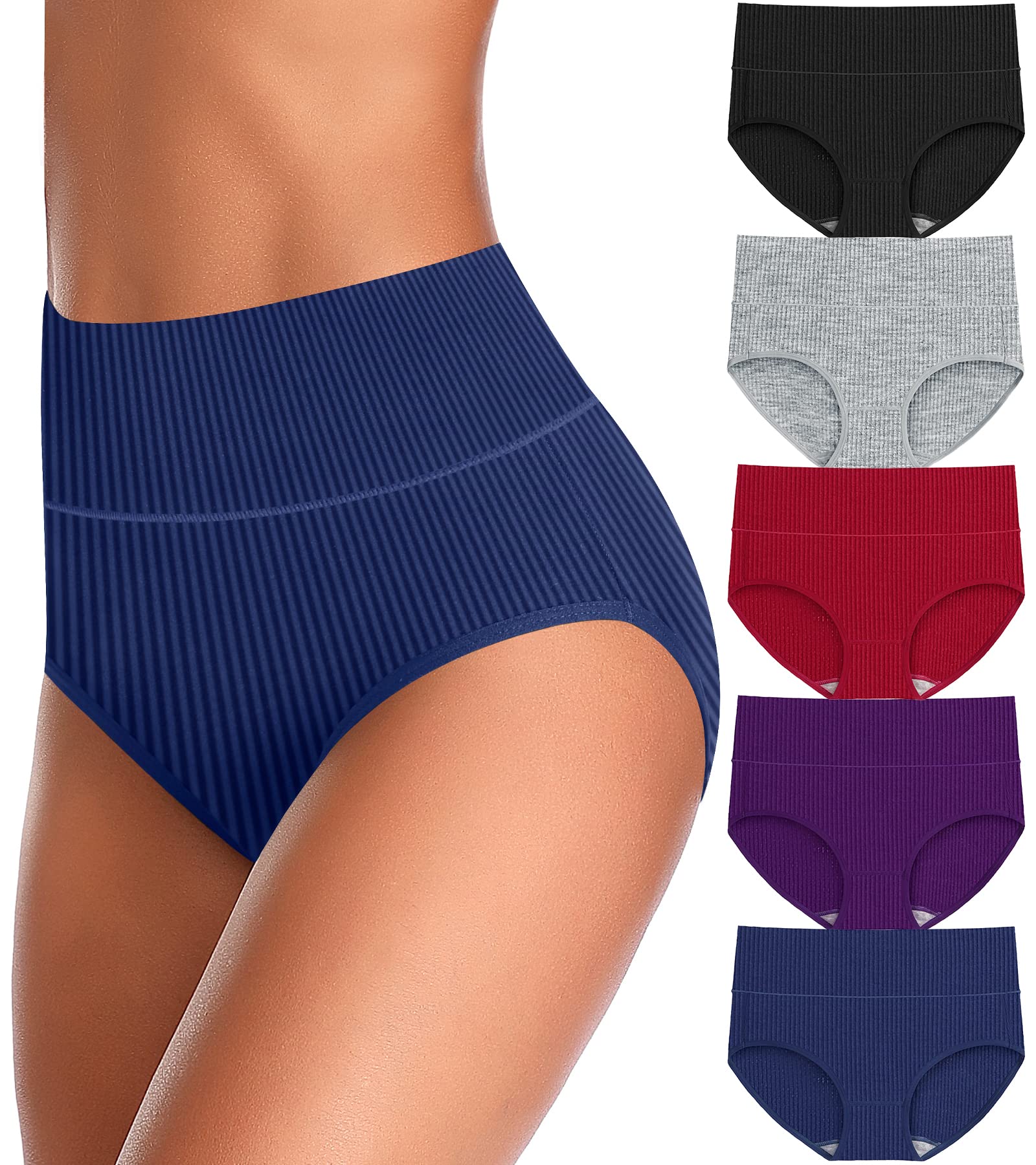 UMMISS Women's Cotton High Waisted Underwear - Tummy Control Panties, Plus Size Full Coverage Briefs for Women - Comfortable Everyday Wear & Shapewear for Work, Yoga & Sleep