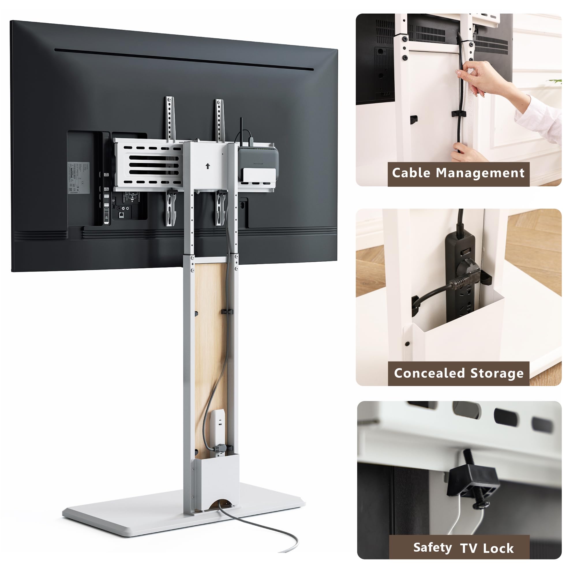 FITUEYES Swivel TV Stand for 32-75 Inch Flat Screens - Solid Wood Base, Height Adjustable TV Mount Bracket (Max VESA 600x400mm, Holds 88 lbs) - Perfect for Living Room, Bedroom & Home Theater Entertainment