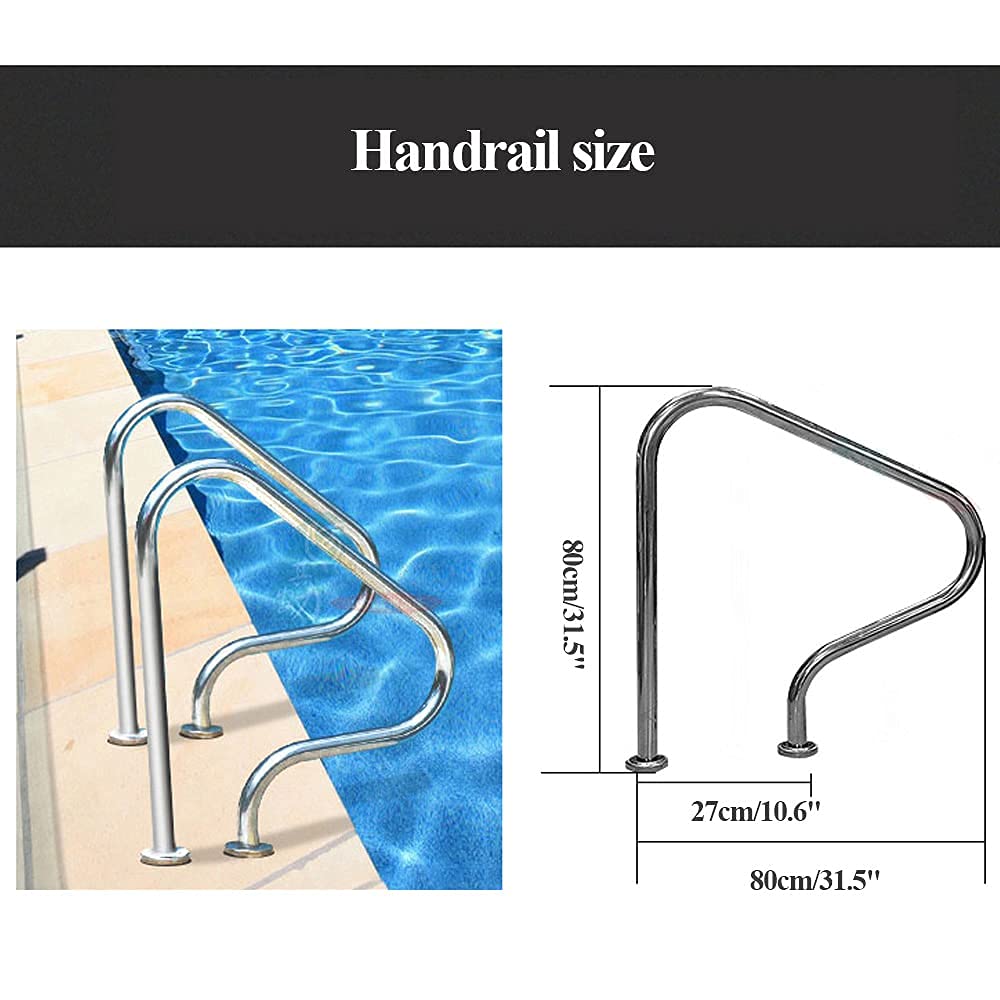 Stainless Steel Swimming Pool Handrails - Quick Install Non-Slip Safety Railings for Inground Pools | Durable Pool Ladder Handholds for Elderly & Kids Safety