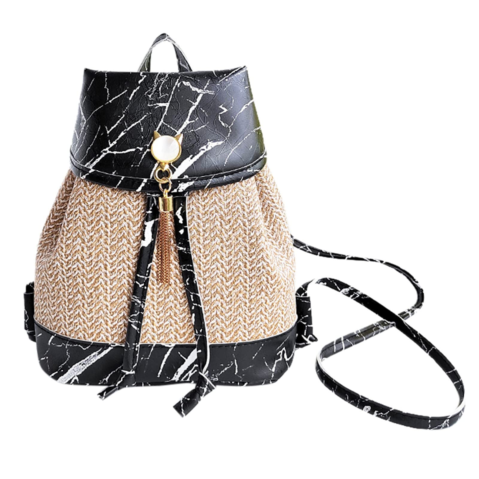 Stylish Women's Drawstring Small Backpack with Pattern Design - Anti-Theft Tassel Lock - Perfect for School, Travel & Soccer (Kids & Adults)