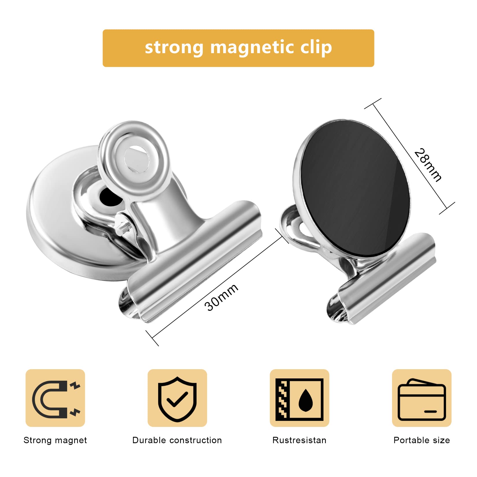 22 Pack Silver Fridge Magnets - Strong Magnetic Clips for Refrigerator, Whiteboard & Office - Home Kitchen Office Organization - Perfect for Notes, Photos & Shopping Lists