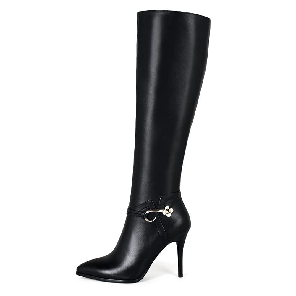 Women's Knee High Leather Boots with Zipper - Stylish Mid Heel Dance & Fashion Boots for Women - Perfect for Parties, Night Out & Winter Wear