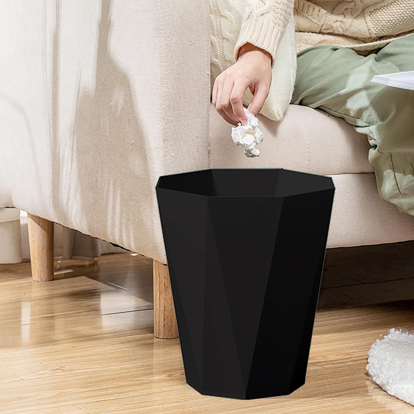 2-Pack Black 2.6 Gallon Plastic Trash Can - Small Waste Basket for Bathroom, Office, Bedroom & Kitchen | Space-Saving Garbage Bin for Home & Office Use