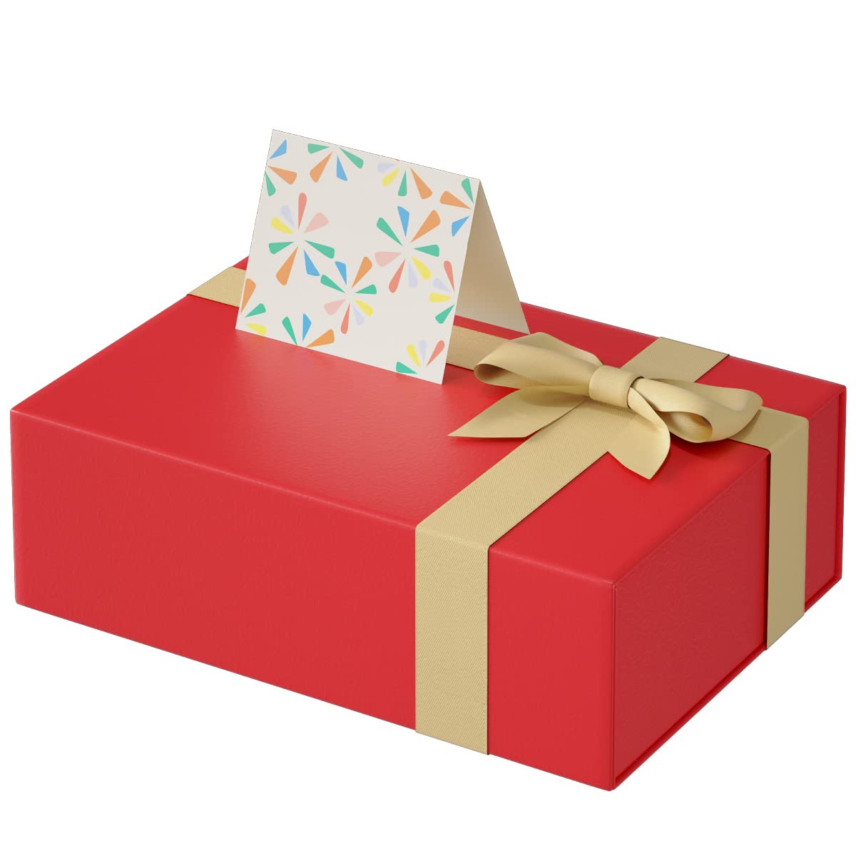 11x7.5x3.5 Inch Red Magnetic Closure Gift Box Set - Includes Greeting Card, Ribbon & Paper Filler for Christmas, Birthday & Holiday Gift Wrapping - Perfect for Jewelry, Cosmetics & Luxury Present Packaging