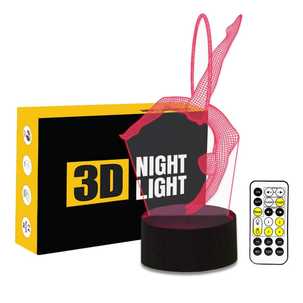 3D Optical Illusion Gymnastics LED Lamp - 7 Color Changing Night Light with Remote Control & Touch Button for Bedroom, Living Room, Kids Room Decor | Mood Lighting & Home Decoration