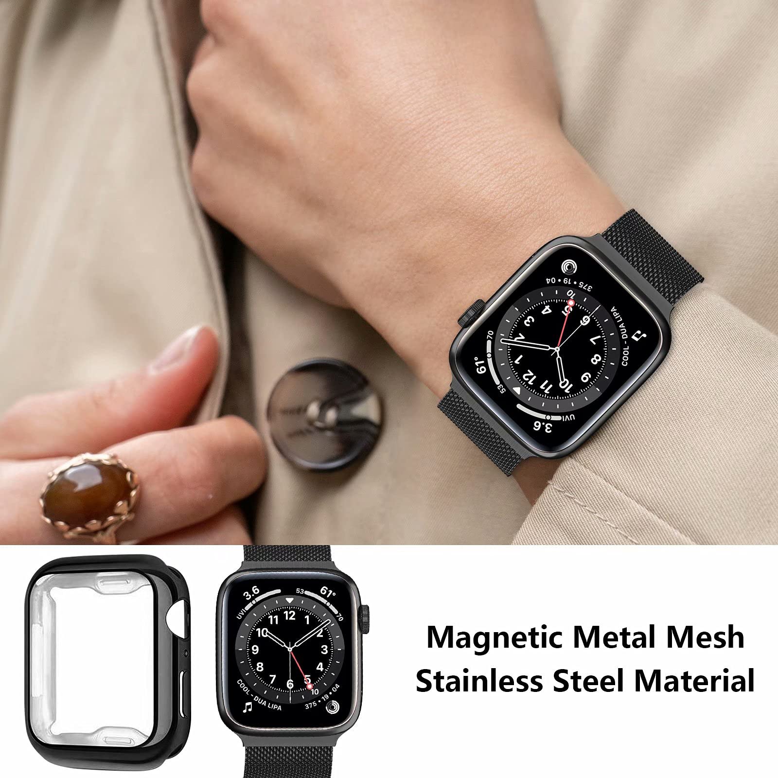 Premium Stainless Steel Band for Apple Watch 38/40/41/42/44/45mm - Magnetic Strap Compatible with iWatch Series 9/8/7/6/5/4/SE/3/2/1 - Includes Screen Protector Case - Elegant Unisex Design for Men & Women - Perfect for Workouts, Office & Everyday Wear