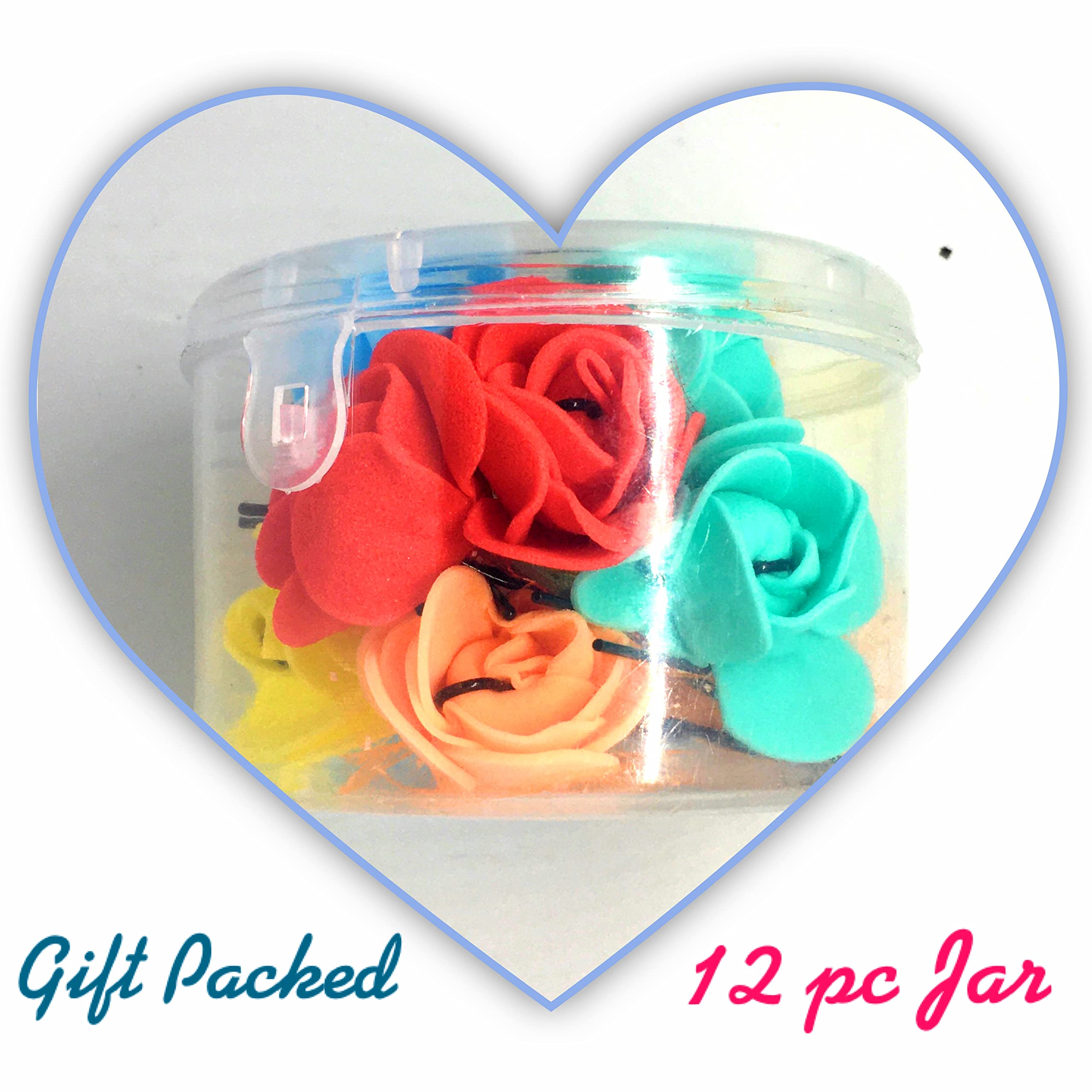 Quarya U-Shaped Hair Pins for Women - 12 Pack Metal Bun Pins with Rose Flowers, Black Multi-Color Hair Accessories | Perfect for Updos, Buns, Braids & Wedding Hairstyles