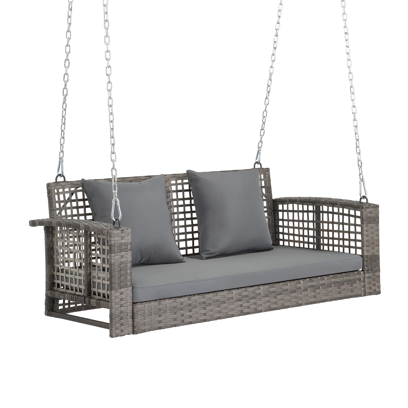 VINGLI 4 FT Outdoor Rattan Porch Swing with Cushions - 800 LB Weight Capacity, Adjustable Chains - Patio Wicker Swing Bench Chair for Garden, Yard, Lawn, or Tree (Grey) - Perfect for Relaxing on Your Porch, Deck, or Backyard Oasis
