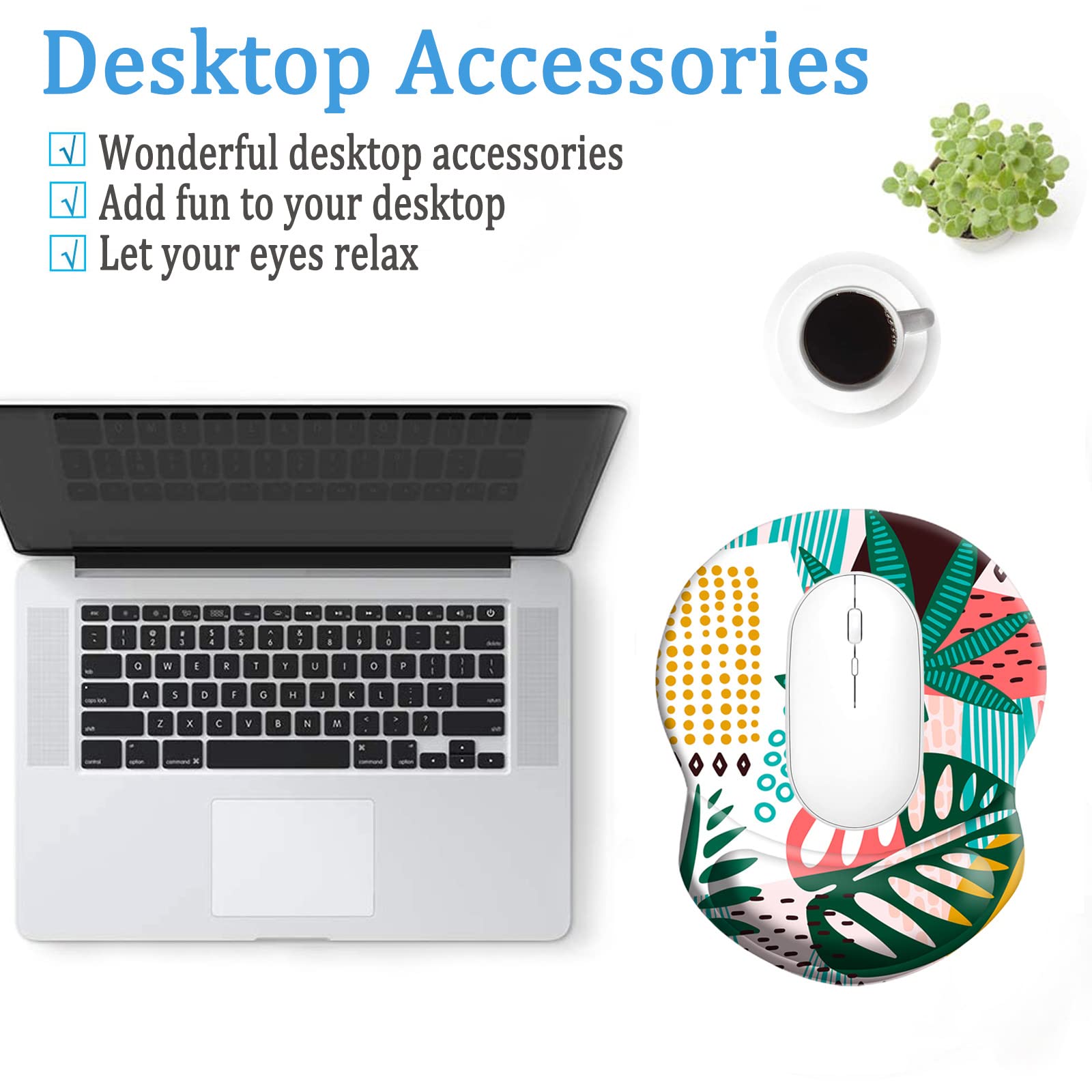 Ergonomic Mouse Pad with Wrist Support - Pain Relief Comfort Wrist Rest Pad for Gaming, Office & Home Use - Non-Slip PU Base - Coconut Leaves Design - Perfect for Long Work Hours, PC Gaming & Travel