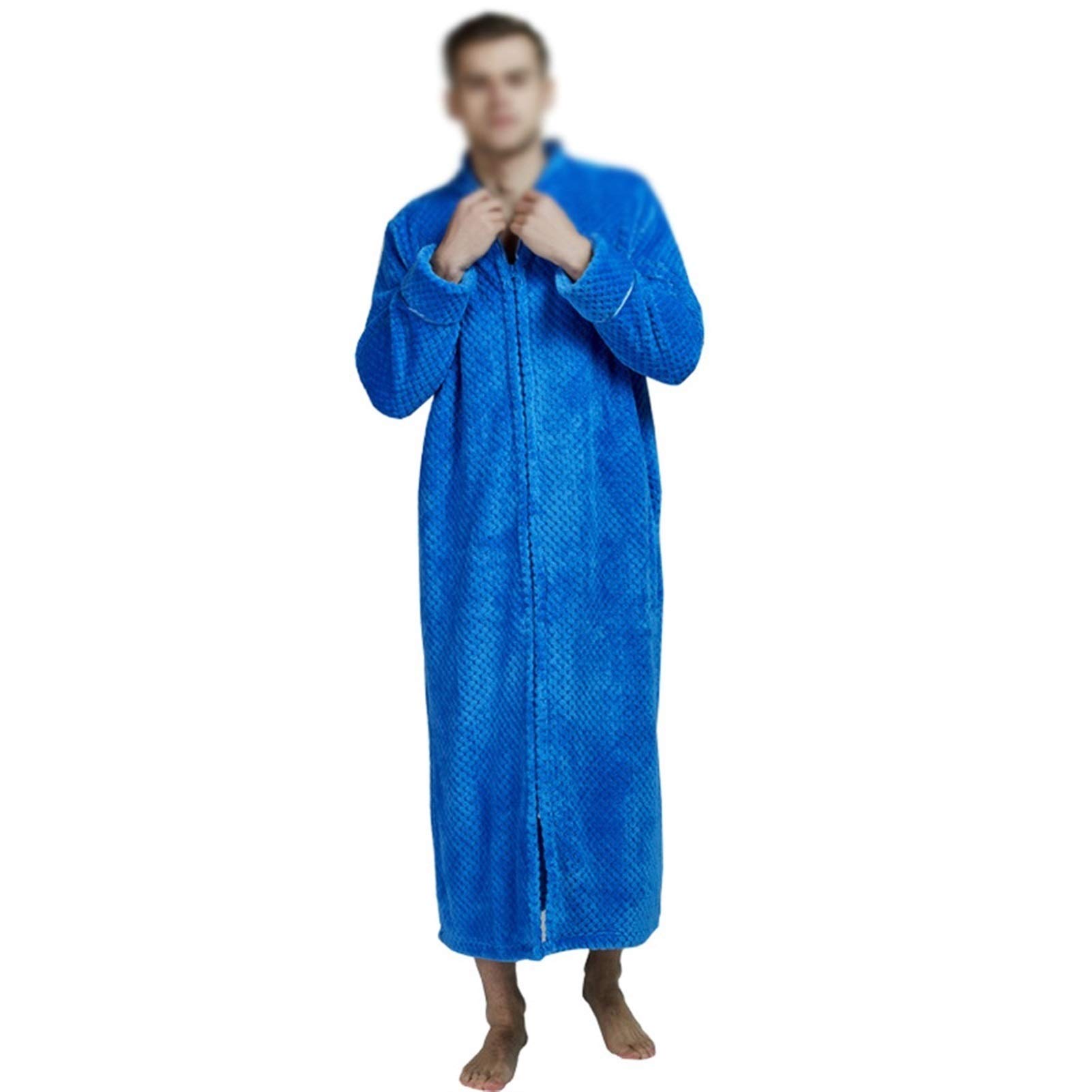 Premium Winter Flannel Bathrobe for Men & Women - Soft Velvet Zipper Pajama Set with Thick Warm Fleece Lining - Cozy Homewear for Relaxation, Lounging & Spa Days (Blue, Medium)