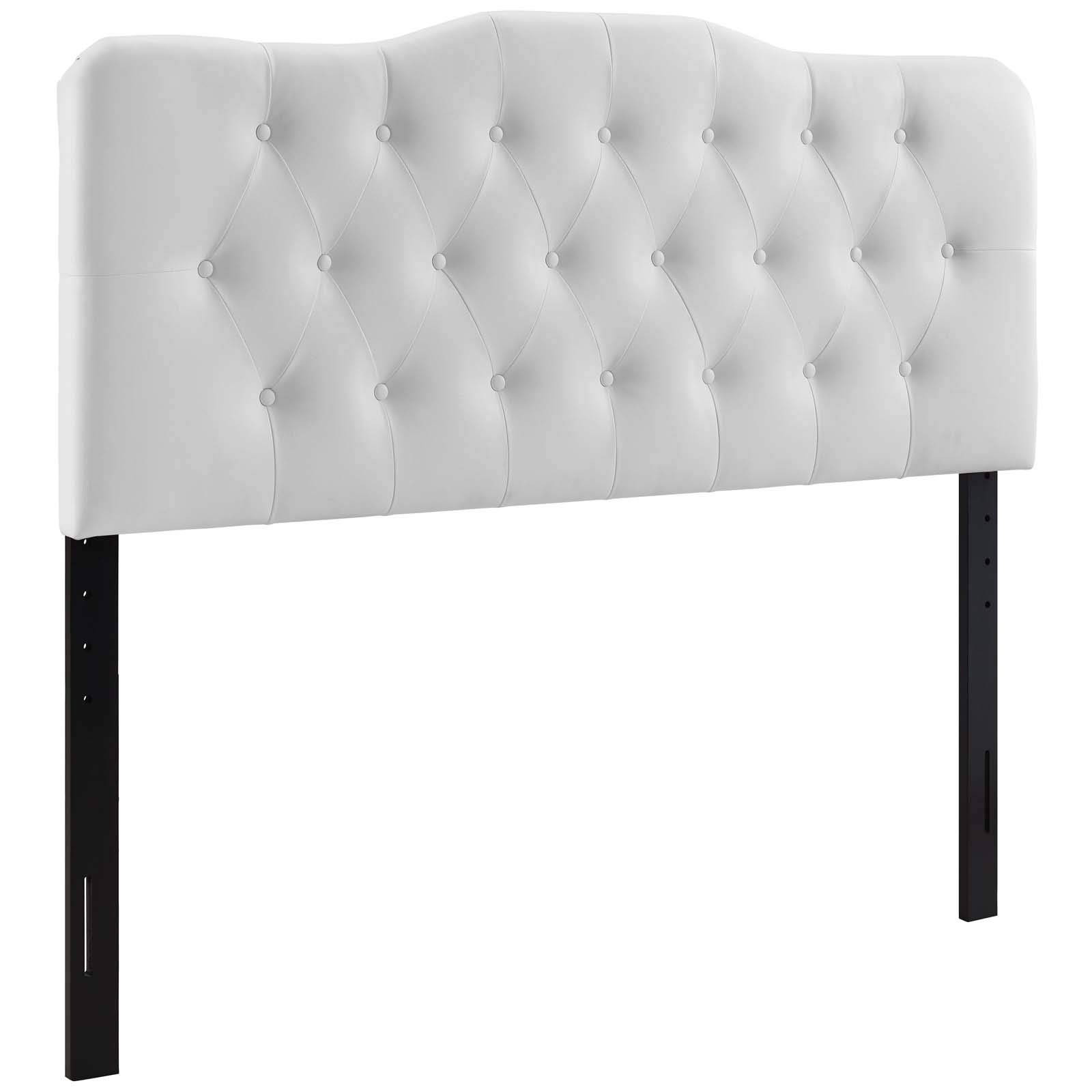 Modway Annabel Tufted Button Faux Leather Upholstered Queen Headboard in White - Elegant Bedroom Decor for Modern Homes & Master Suites