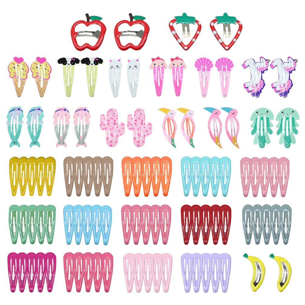 PRETYZOOM 100pcs Girls Hair Clips Barrettes - Metal Snap Hair Clips with Cartoon Designs for Kids, Teens & Pets - Assorted Shapes (Perfect for School, Parties, Daily Use & Pet Accessories)