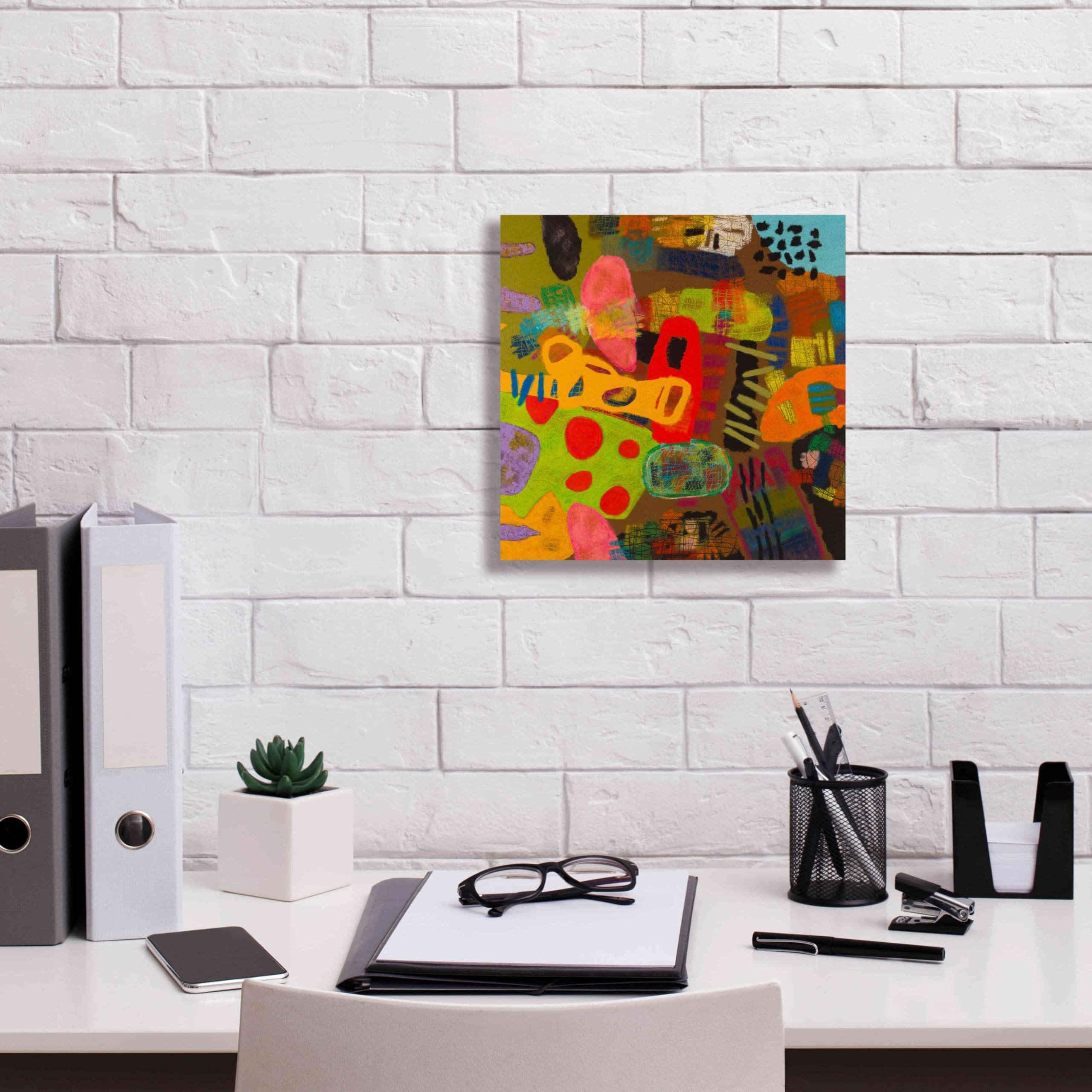 Epic Graffiti 'Conversations in the Abstract 19' by Artist Downs - Premium Giclee Canvas Wall Art Print 12x12 Inches - Modern Abstract Painting for Living Room, Bedroom & Office Decor