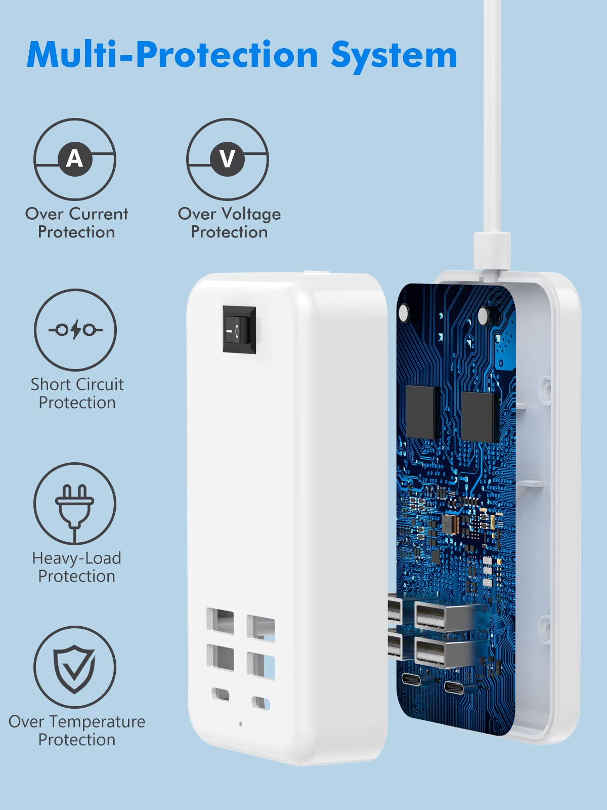 6-Port USB Charging Station with USB-C - Fast Charger Hub for iPhone 14/13 Pro Max, iPad Pro, Galaxy S21, Switch & Multiple Devices | Compact USB Power Strip for Home, Office & Travel (White)