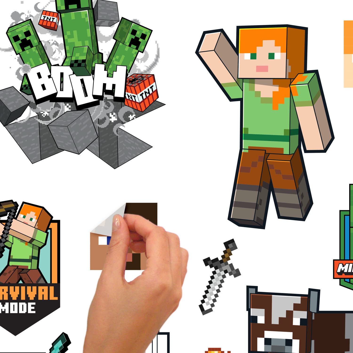 Minecraft Characters Peel and Stick Wall Decals - RoomMates RMK5366SCS - Removable Vinyl Stickers for Kids Bedroom, Game Room & Dorm Decor