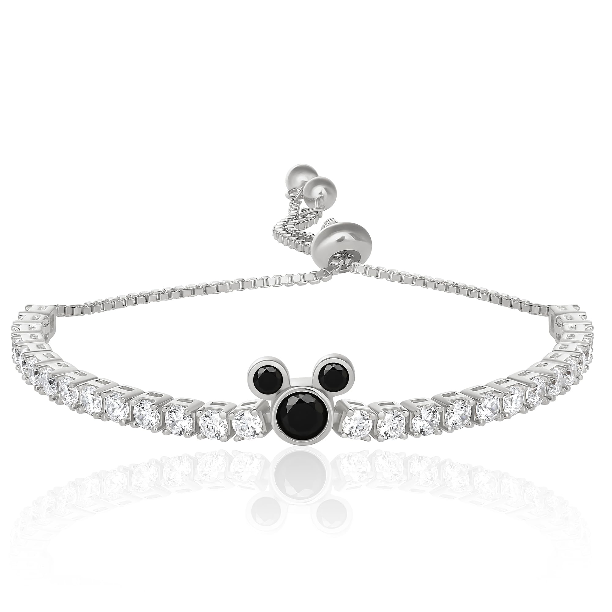 Disney 100 Women's Mickey Mouse Tennis Bracelet - Official Licensed Sterling Silver & Cubic Zirconia Lariat Bracelet | Elegant Gift for Disney Fans, Birthday & Anniversary Present