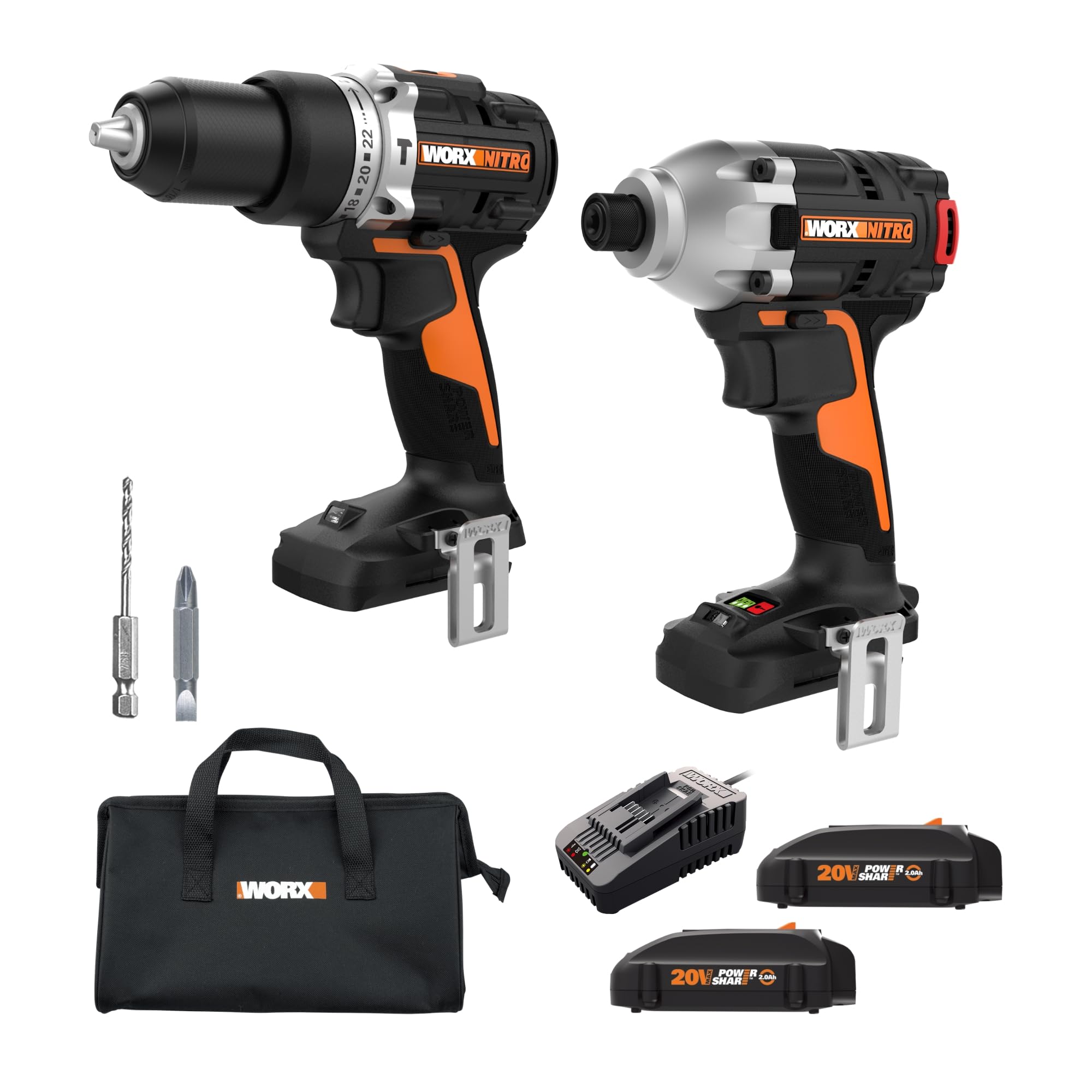 Worx Nitro 20V Brushless Cordless Drill and Impact Driver Combo Kit - WX971L (1/2