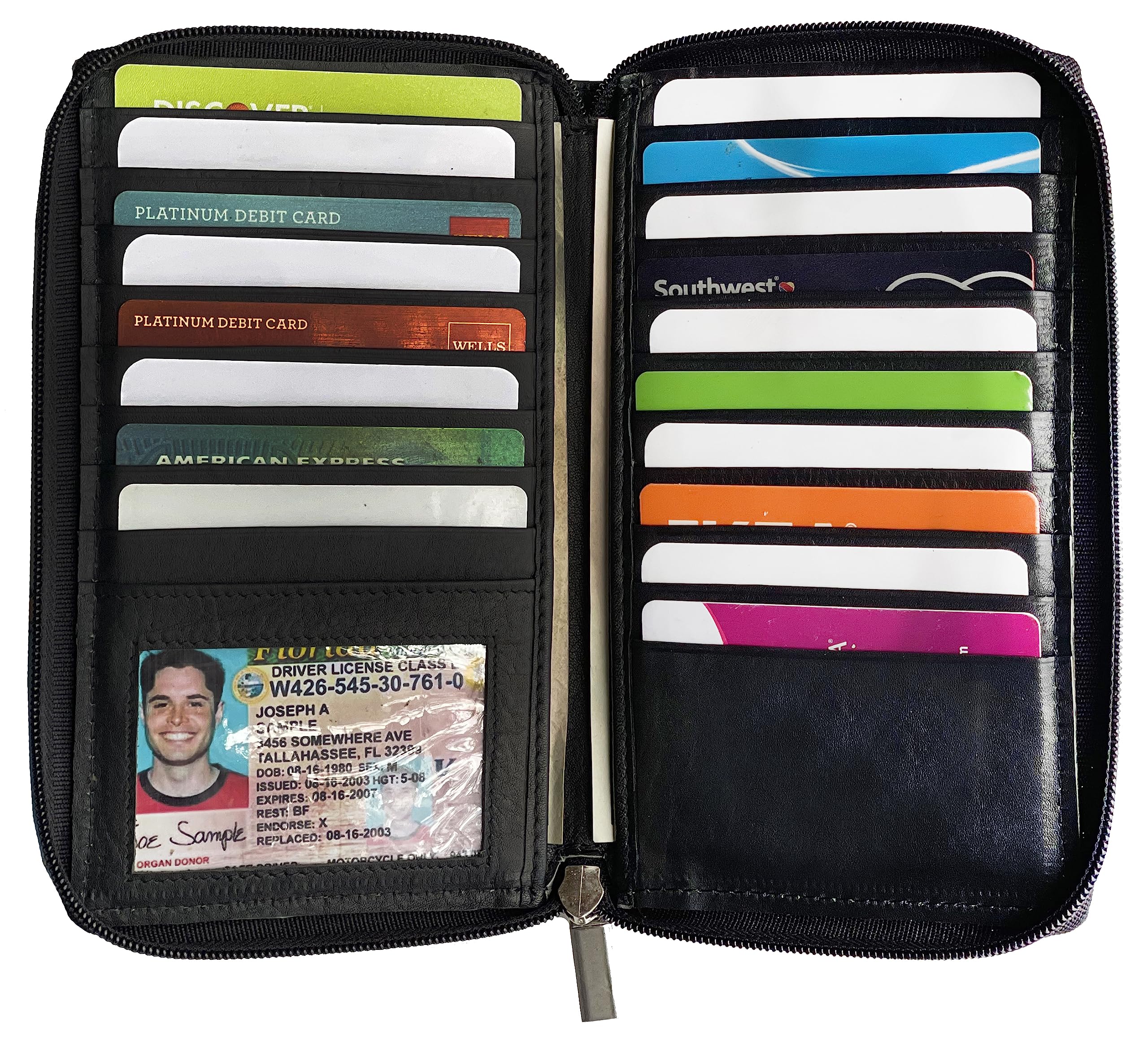 Genuine Leather Zippered Credit Card Wallet Organizer for Women - Slim RFID Blocking Wallet with Multiple Card Slots - Perfect for Travel, Shopping & Everyday Use