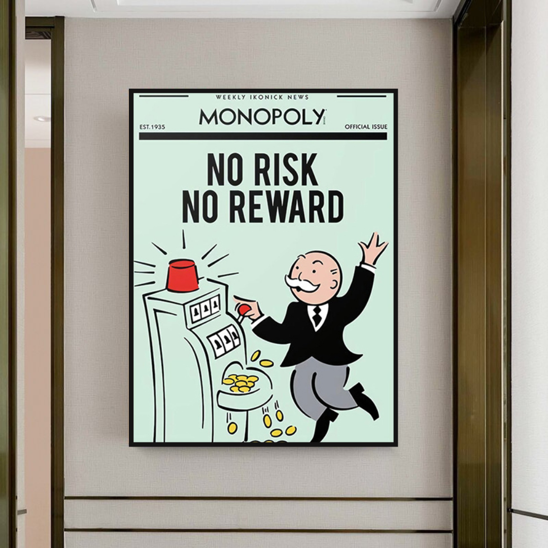 Alec Monopoly No Risk No Reward Playing Card Canvas Wall Art - Modern Pop Art Decor for Living Room, Bedroom & Office