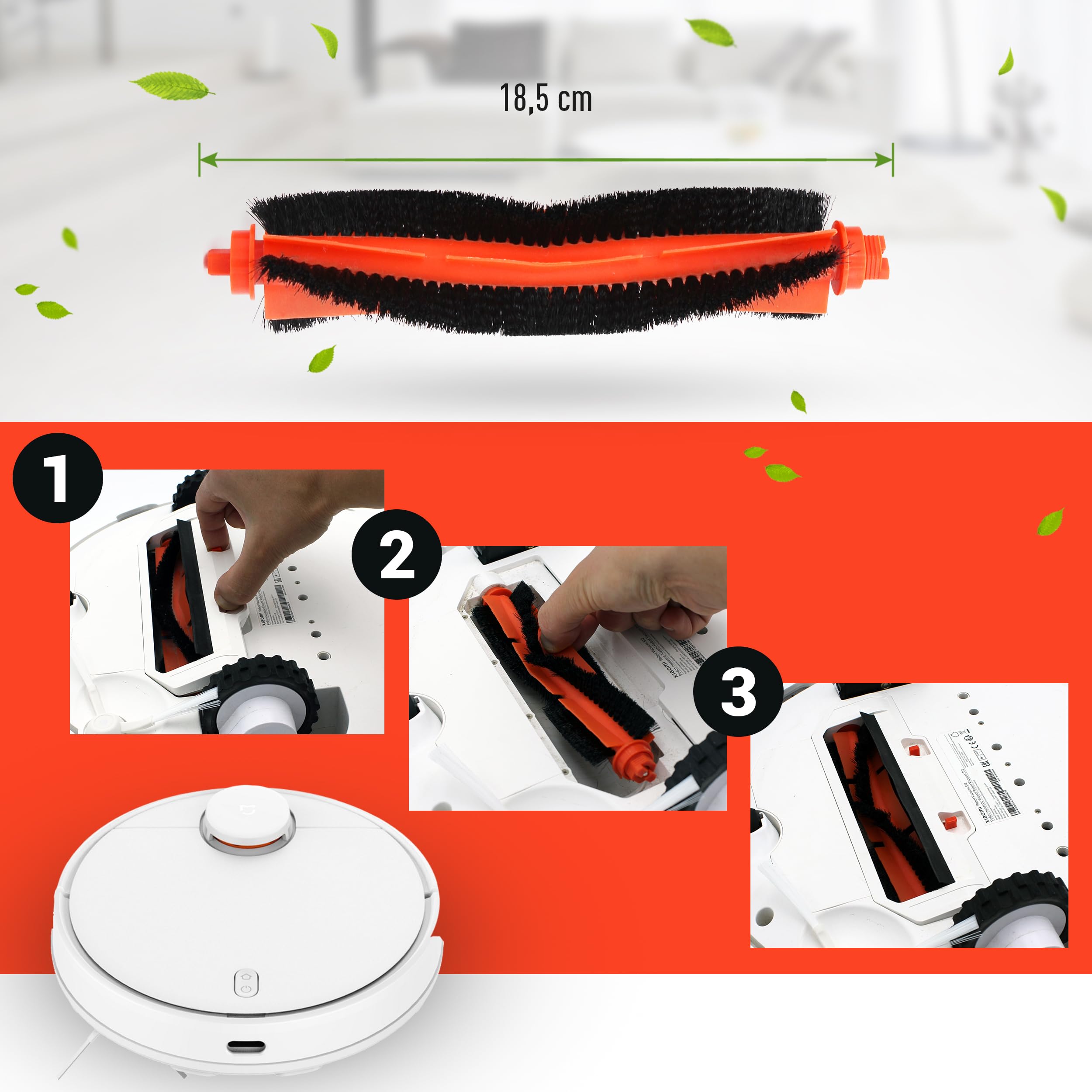 2-Pack Replacement Main Brushes for Xiaomi Mi Robot Vacuum-Mop Series - Compatible with Mop 2S/P/Pro/Vacuum S12/S10EU - Durable Cleaning Accessories for Hard Floors & Carpets - Perfect for Home, Office & Pet Hair Removal