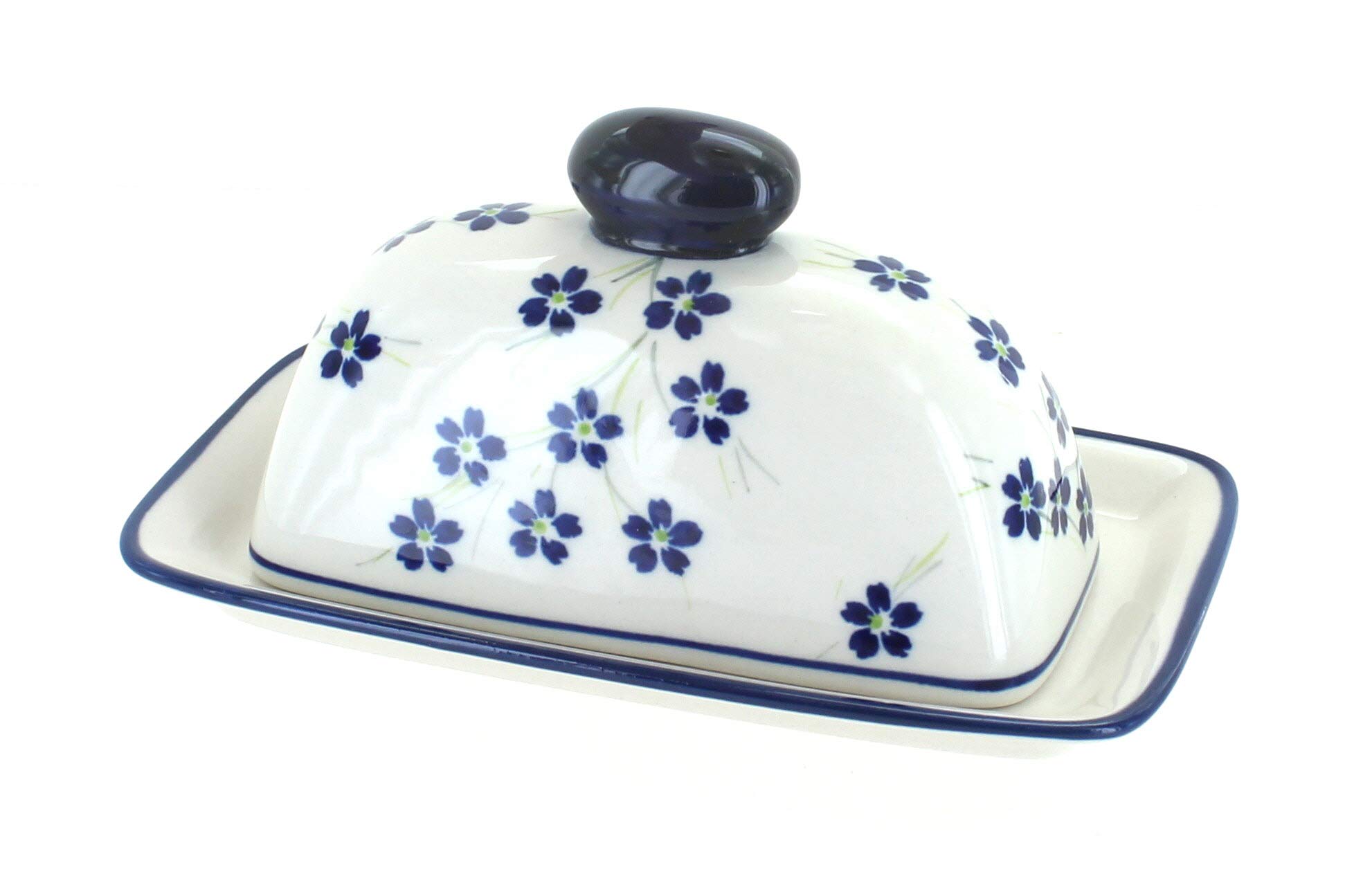 Handmade Blue Rose Polish Pottery Willow Butter Dish - Elegant Serving Dish for Butter, Cheese & Spreads - Perfect for Tea Parties, Brunch & Kitchen Decor