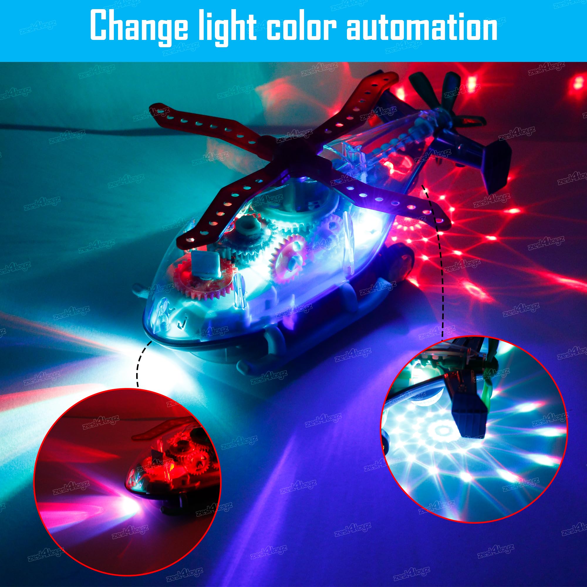 Zest 4 Toyz 3D Musical Helicopter Toy - Bump & Go Action, Transparent Design with Lights & Sounds - Fun Interactive Toy Gift for Kids (Perfect for Birthday Parties & Indoor Playtime)