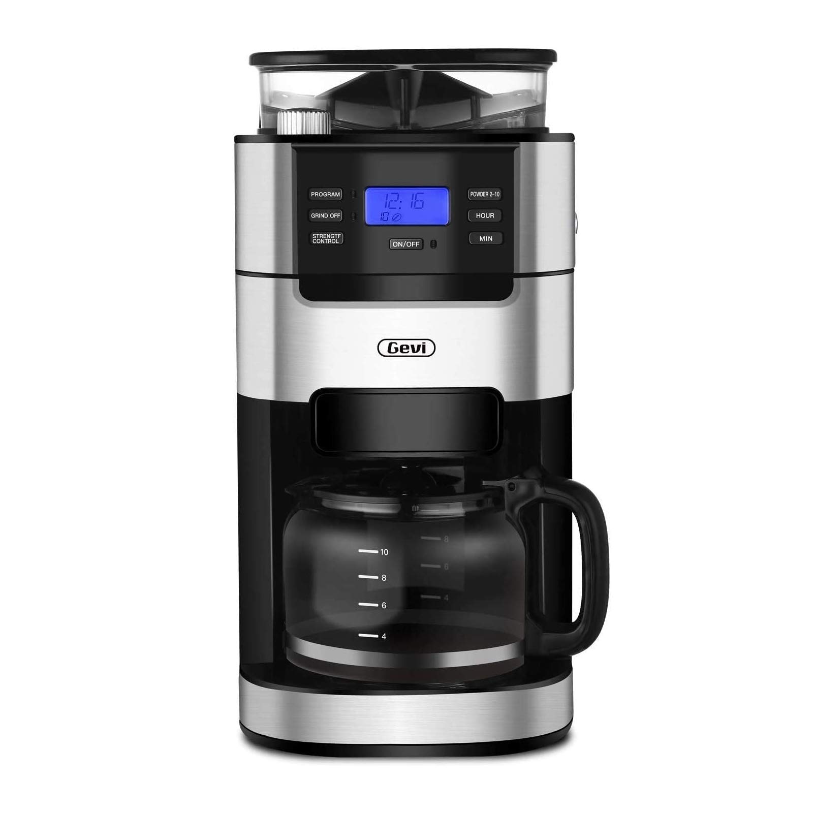 Gevi 10-Cup Drip Coffee Maker with Built-In Burr Grinder - Programmable Timer & Keep Warm Plate - 1.5L Large Water Tank - Removable Filter Basket - Perfect for Home, Office & Breakfast Nook