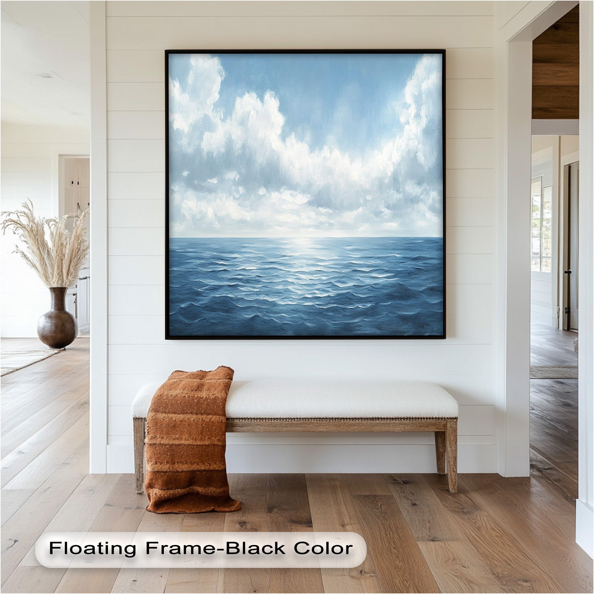Blue Coastal Art Ocean Seascape Oil Painting - Handmade Beach Wall Decor for Living Room, Bedroom & Office | Nautical Home Decor Gift