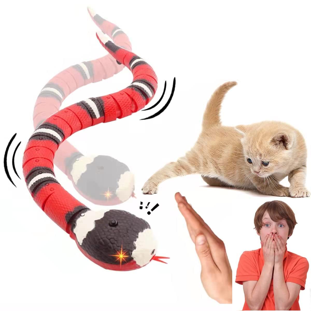 Smart Infrared Induction Snake Cat Toy - USB-Powered Realistic Simulation Pet Toy with Retractable Tongue for Interactive Play | Perfect for Dogs, Cats & Kids | Great for Playtime, Training & Gag Gifts