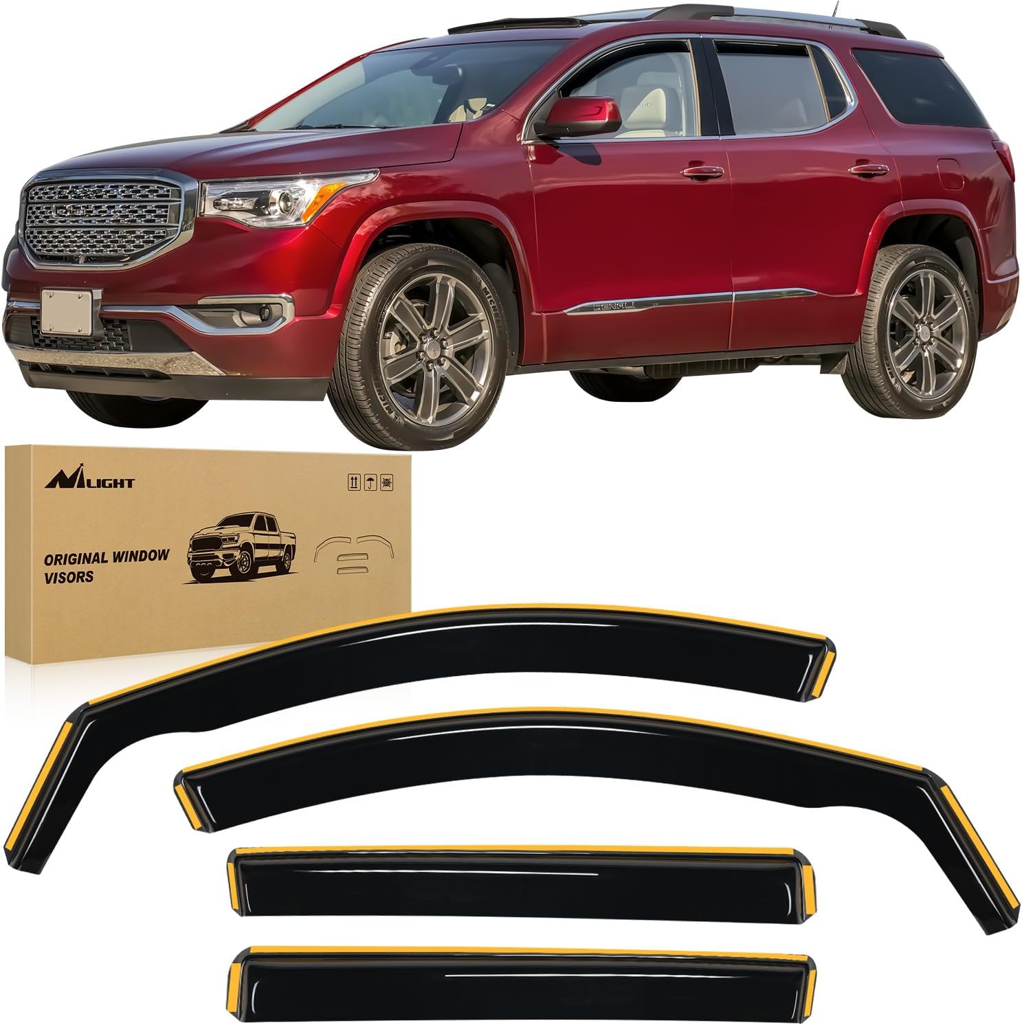 GMC Terrain Rain Guards (2018-2024) - 4Pcs Acrylic Window Deflectors for Weather Protection - Perfect for Rain, Snow & Highway Driving