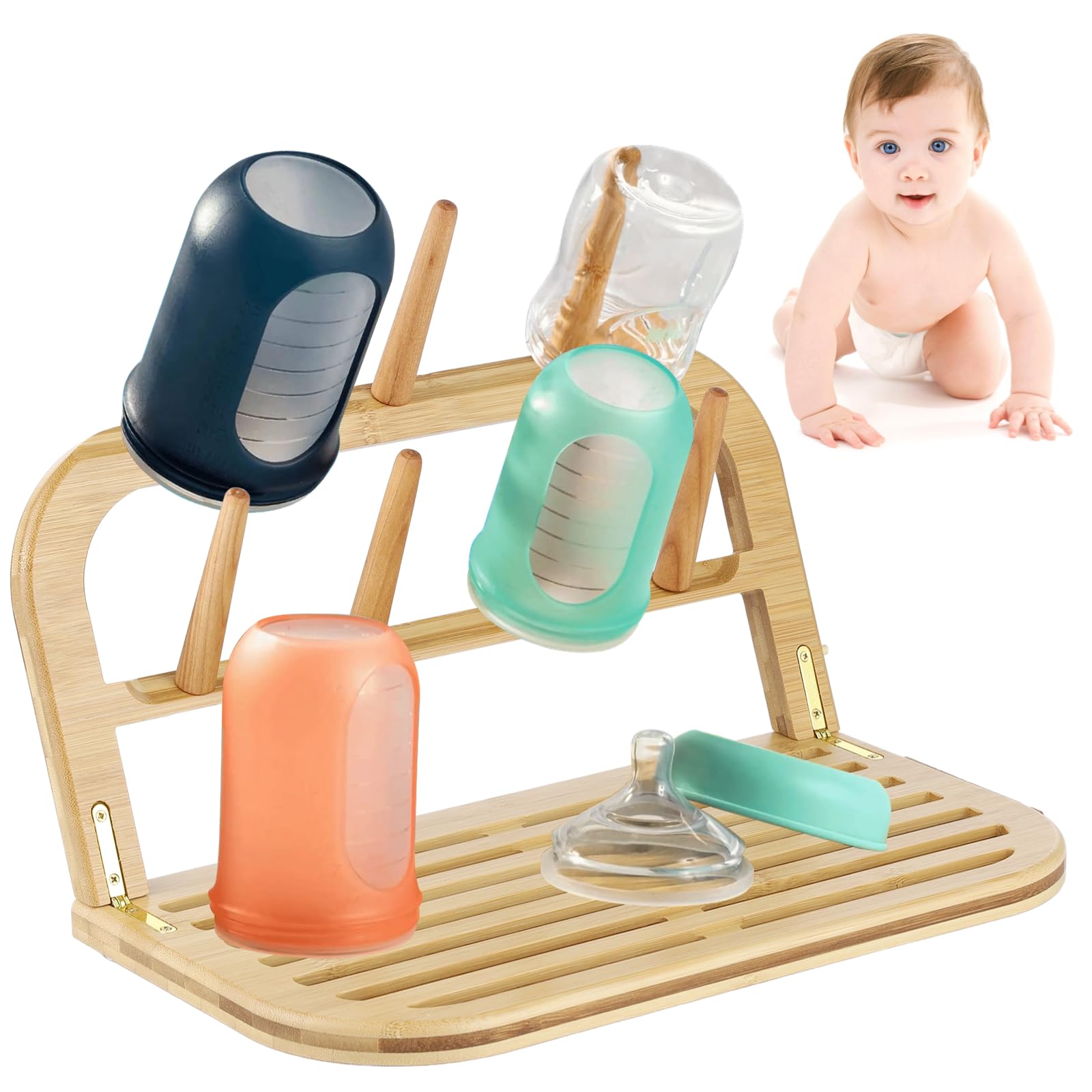 **Lnrueg Bamboo Baby Bottle Drying Rack | Multi-Layer Solid Wood Storage Shelf for Baby Bottles, Pacifiers & Cups | Household Wine Glass & Water Cup Organizer | Perfect for Nursery, Kitchen & Dish Drying**
