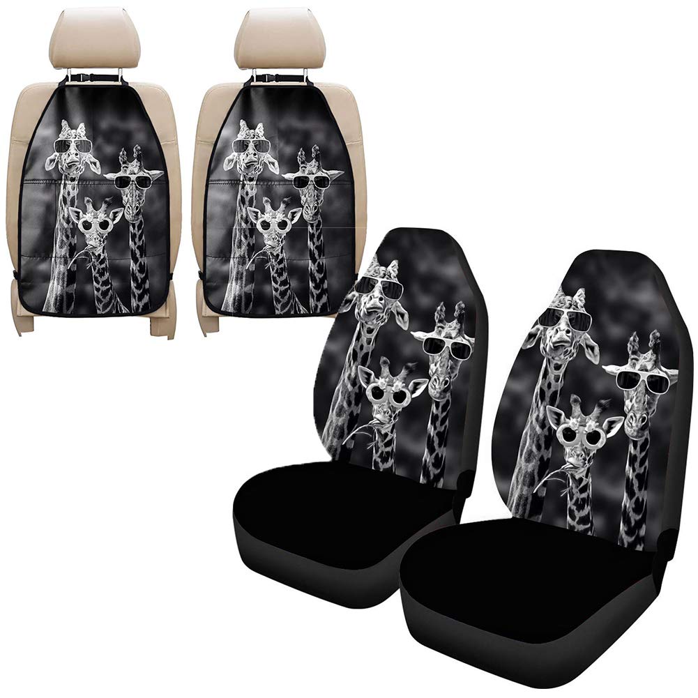 2-Piece Car Front Seat Covers & Backseat Organizer with Phone Holder & 3 Storage Pockets - Funny Giraffe Design Auto Seat Protectors for Cars, SUVs & Trucks | Perfect for Road Trips & Family Travel