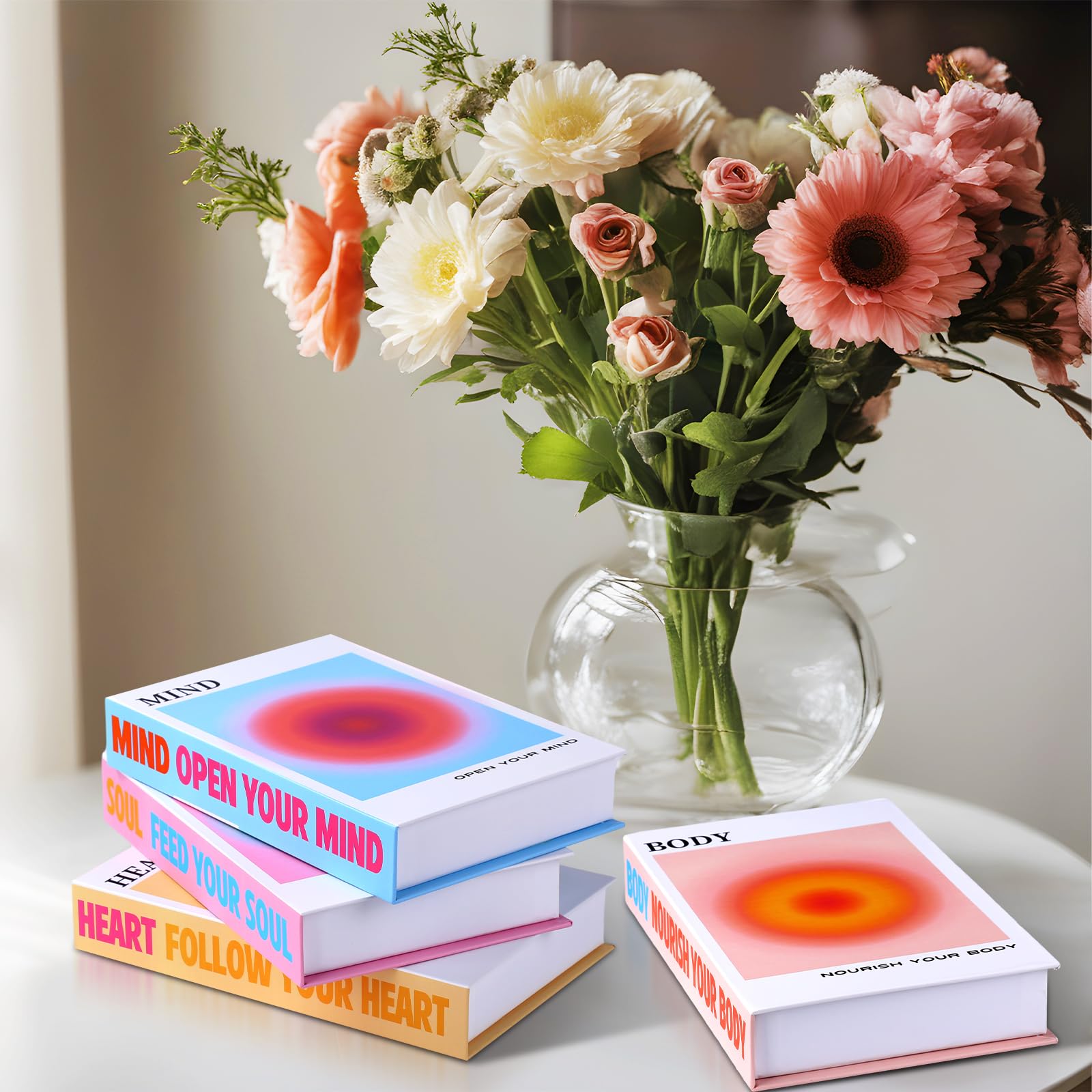 Pasimy Set of 4 Faux Book Decor with Magnetic Covers - Hardcover Decorative Books for Home Shelf, Coffee Table & Office Desk - Aesthetic Room Decor for Living Room, Bedroom & Study (Gradient Aura Design)