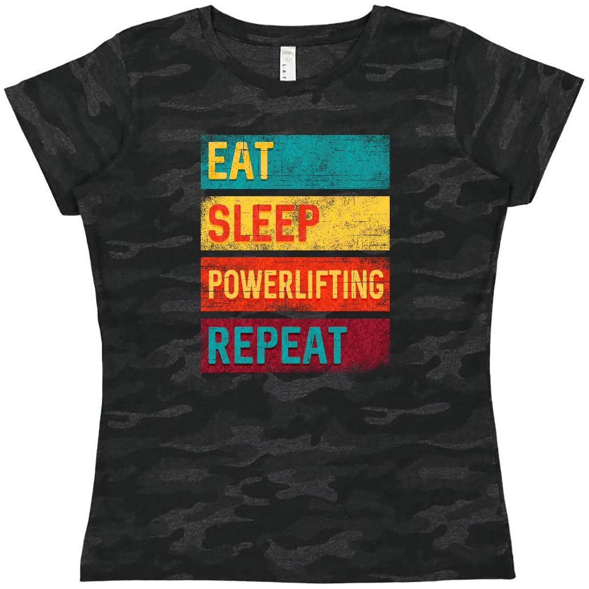 Eat Sleep Powerlifting Repeat Women's T-Shirt - Gym Workout & Fitness Apparel - Perfect for Weightlifting, CrossFit & Strength Training
