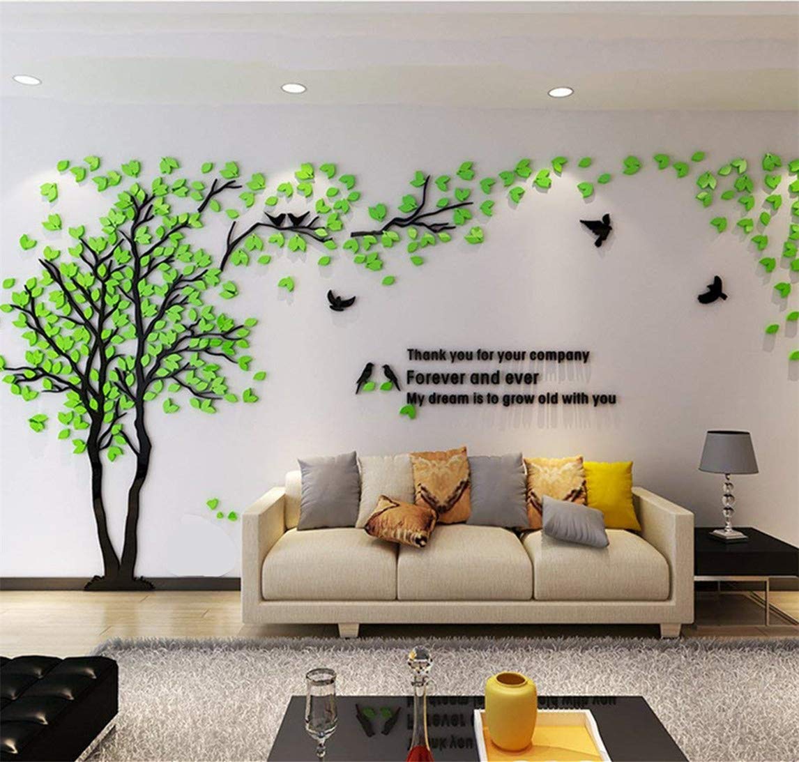 3D Tree Wall Stickers - DIY Tree and Birds Wall Decals for Living Room, Bedroom & TV Background - Large Green Left Design (158x79 inches) - Perfect for Home Decor, Nursery, Kids Room & Wedding Decorations