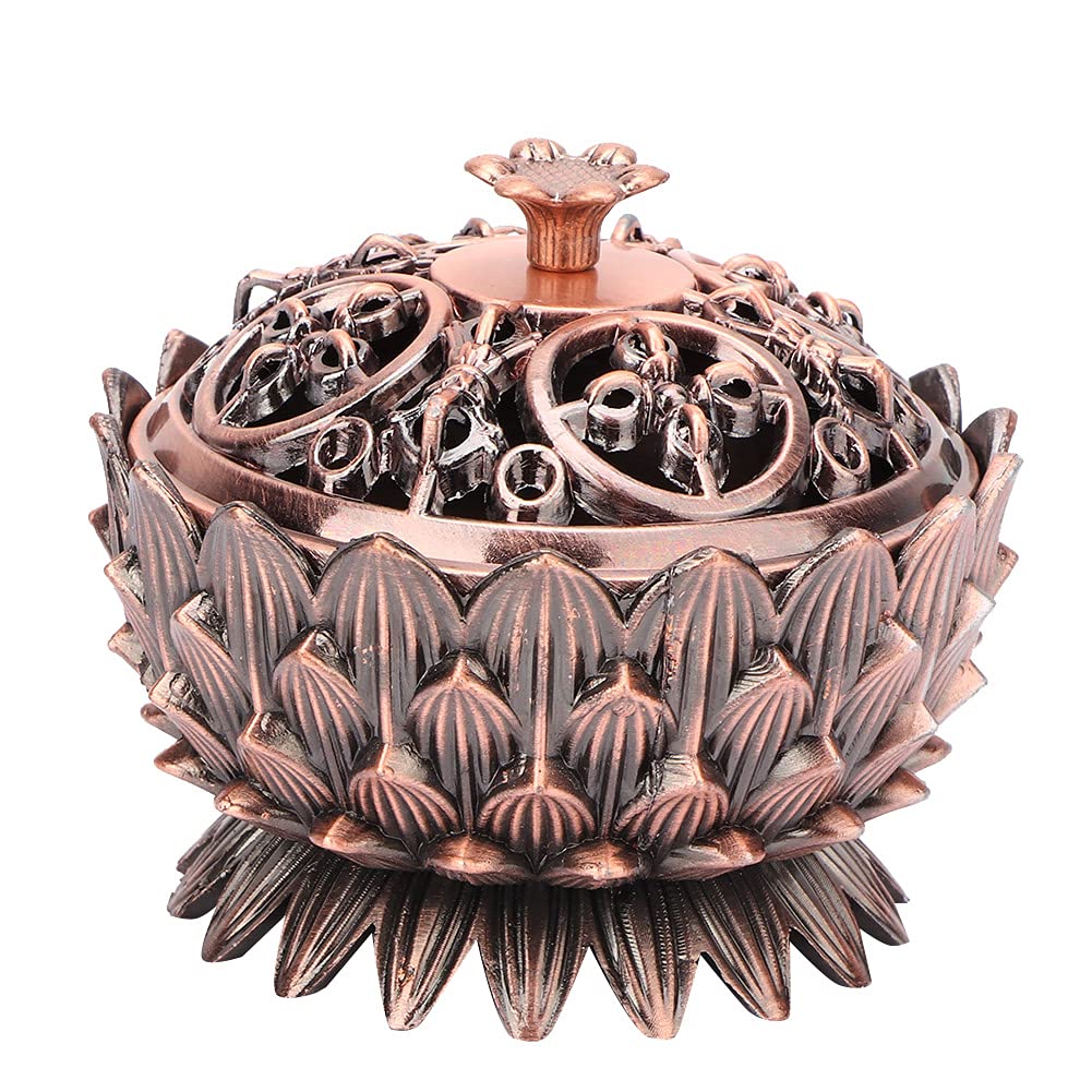 01 Incense Stick Holder - Handcrafted Hollow Design Incense Burner for Home & Office - Flat Top Lotus Trumpet (Ancient Red) - Perfect for Meditation, Yoga, and Relaxation Spaces